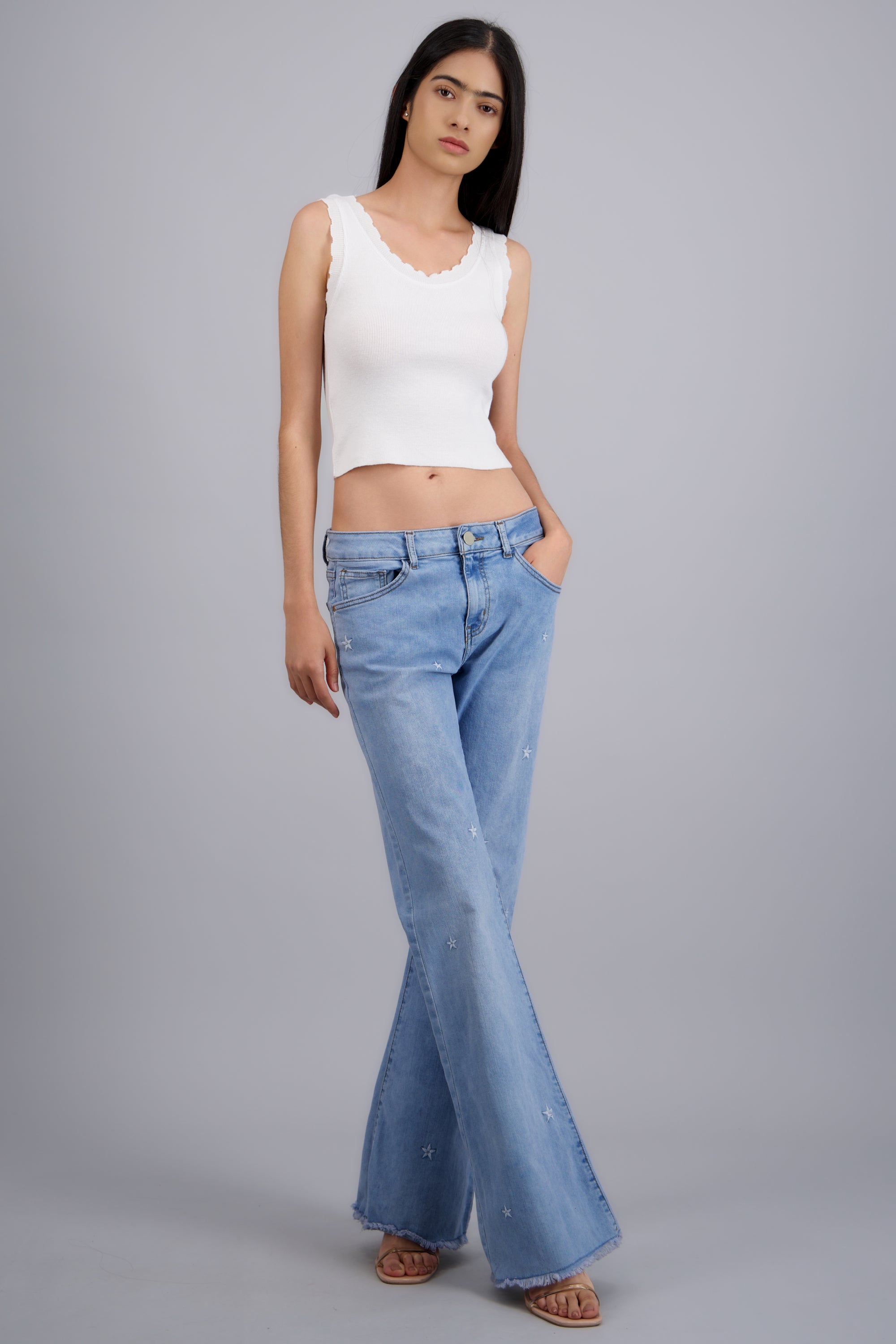 Jeans flare estrellas minis LIGHT WASH