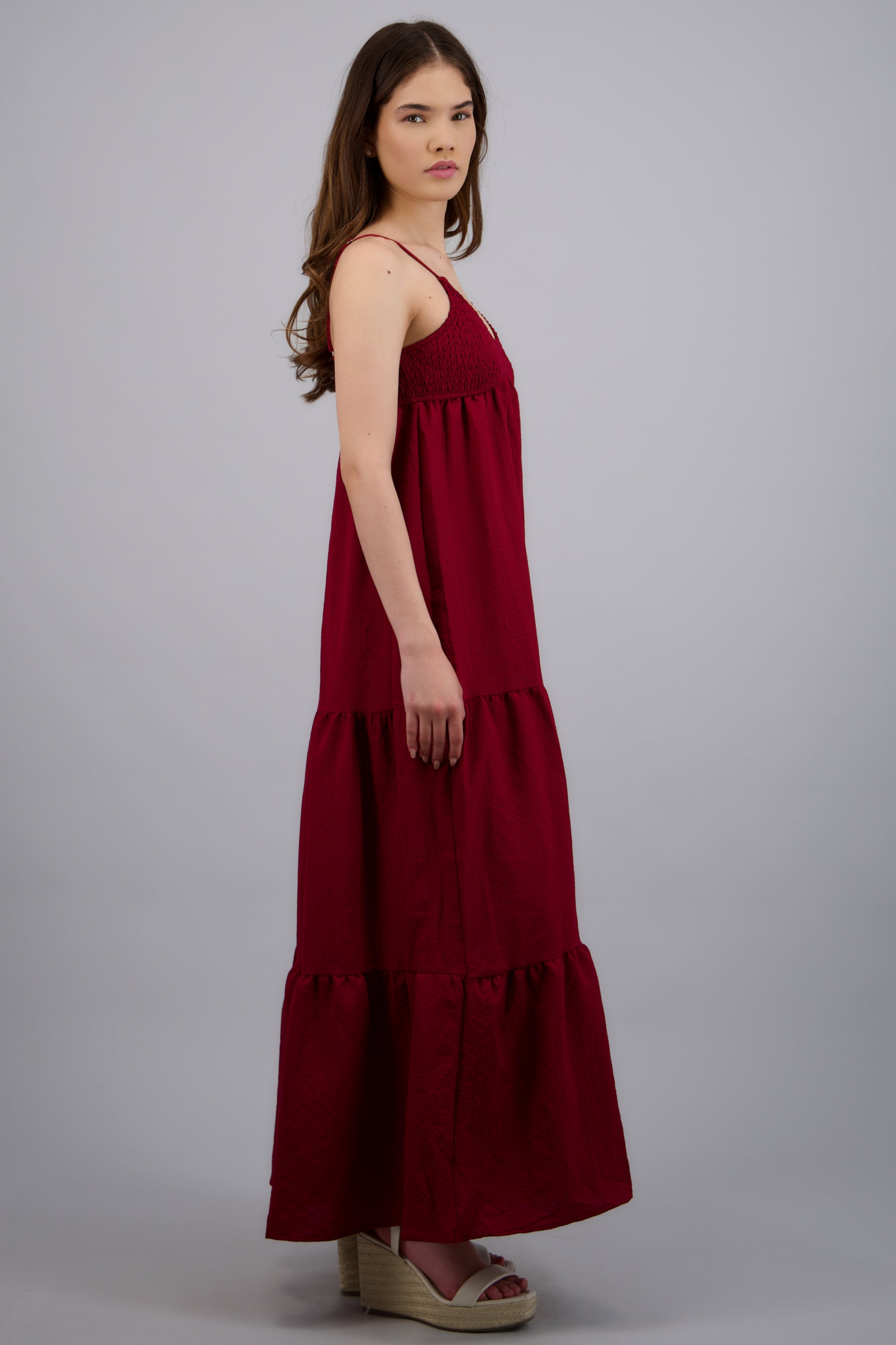 Vestido maxi texturizado ROJO QUEMADO