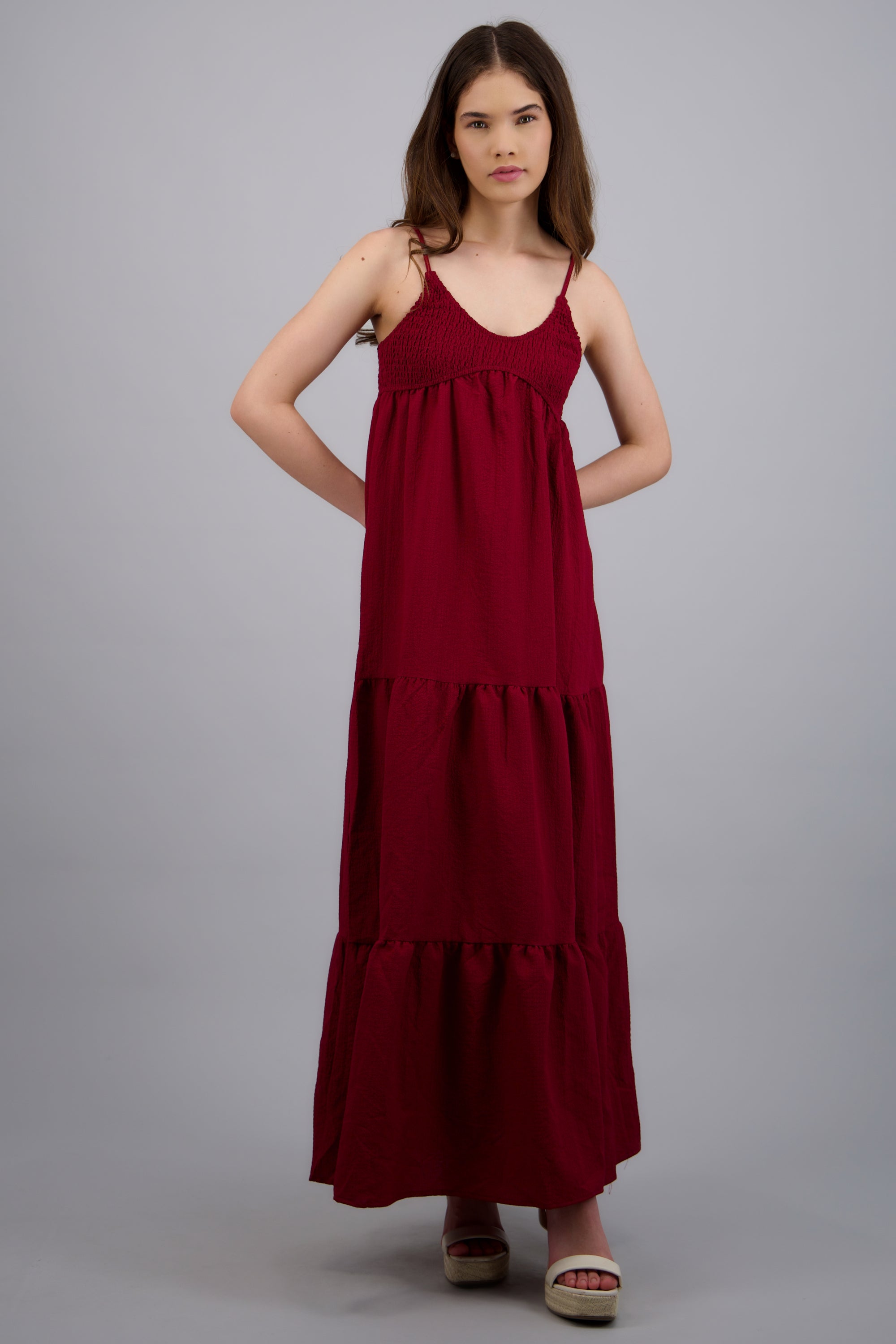Vestido maxi texturizado ROJO QUEMADO