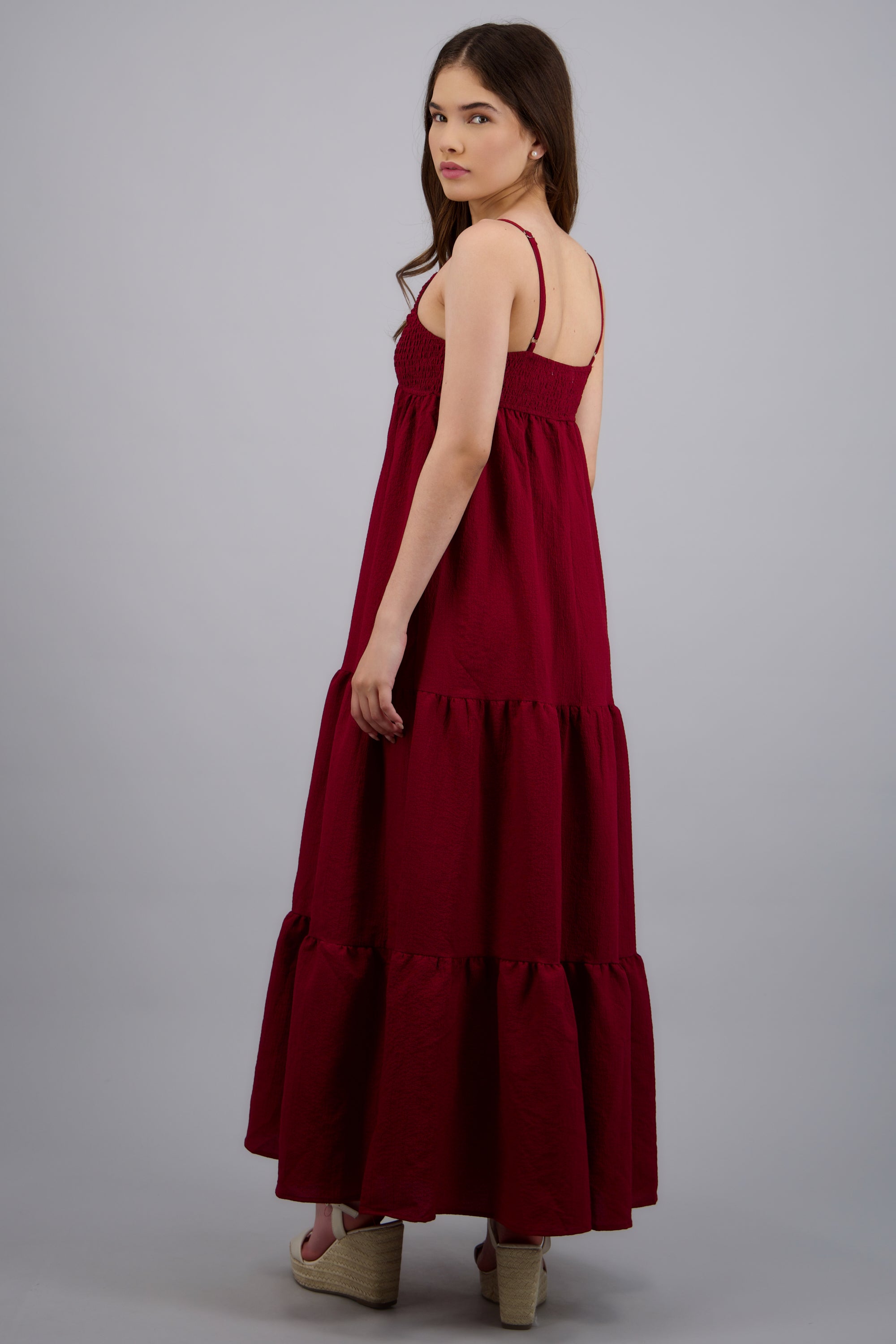 Vestido maxi texturizado ROJO QUEMADO