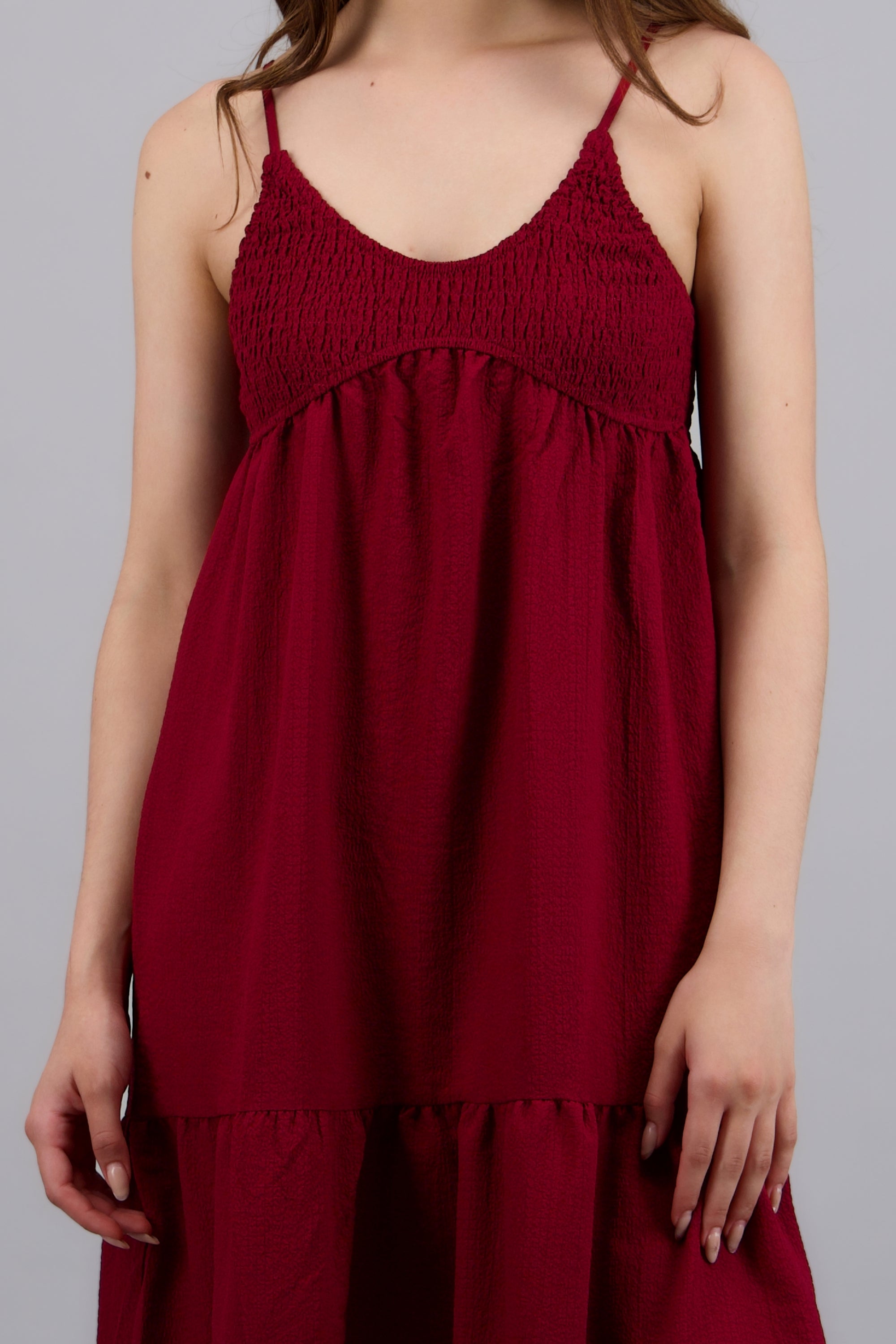 Vestido maxi texturizado ROJO QUEMADO
