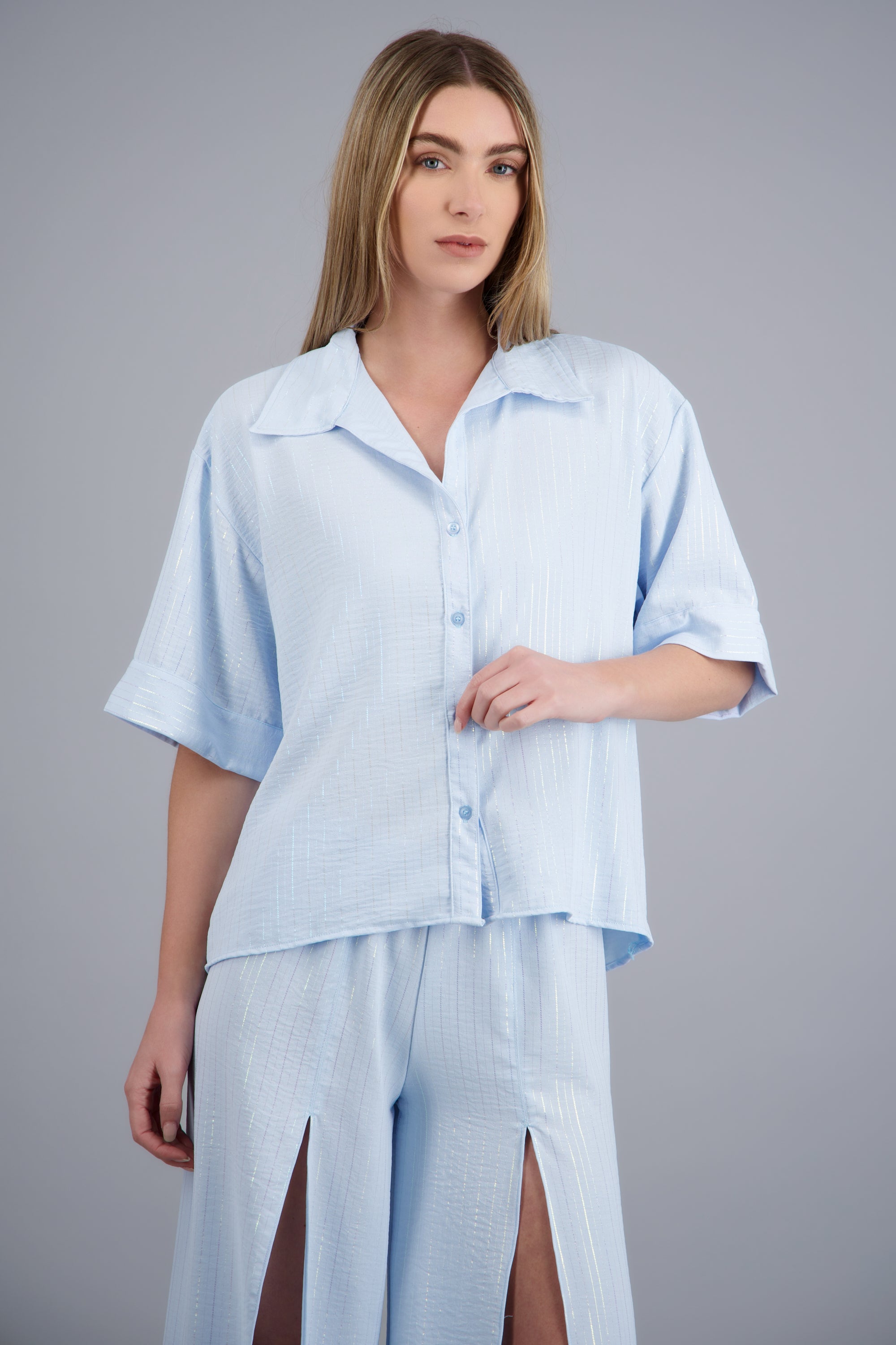 Camisa manga corta rayas efecto AZUL PASTEL