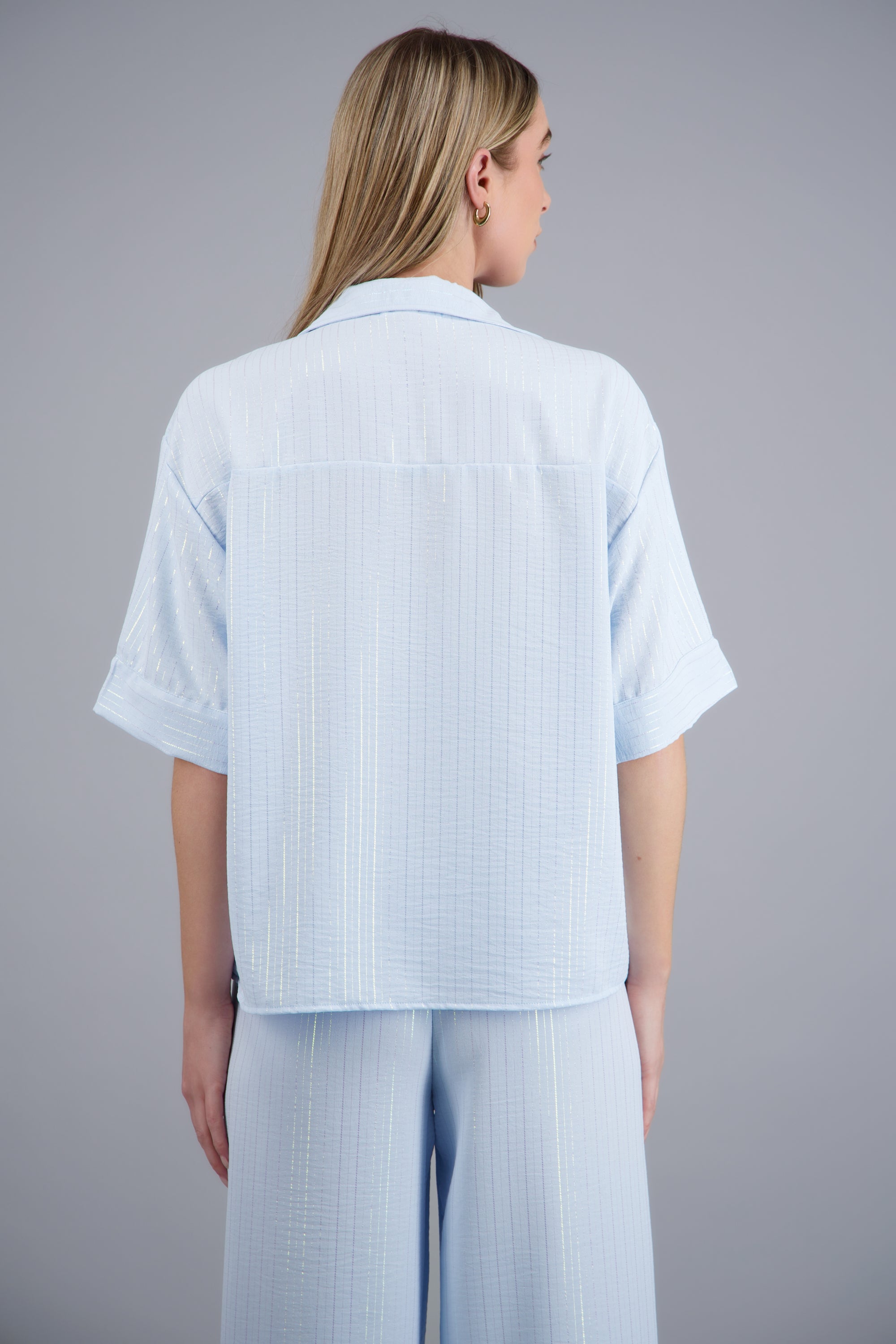 Camisa manga corta rayas efecto AZUL PASTEL
