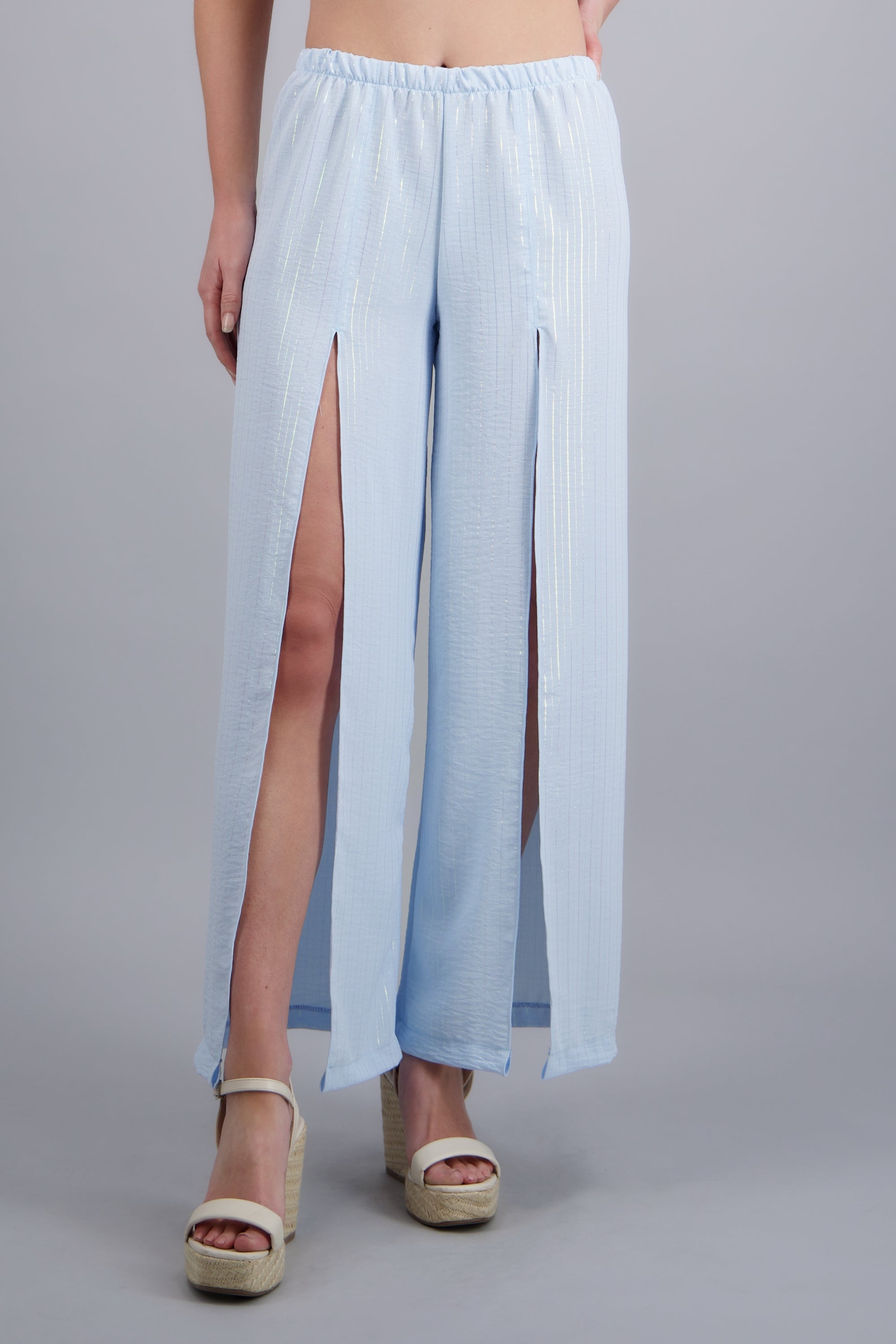 Pantalon aberturas rayas efecto AZUL PASTEL