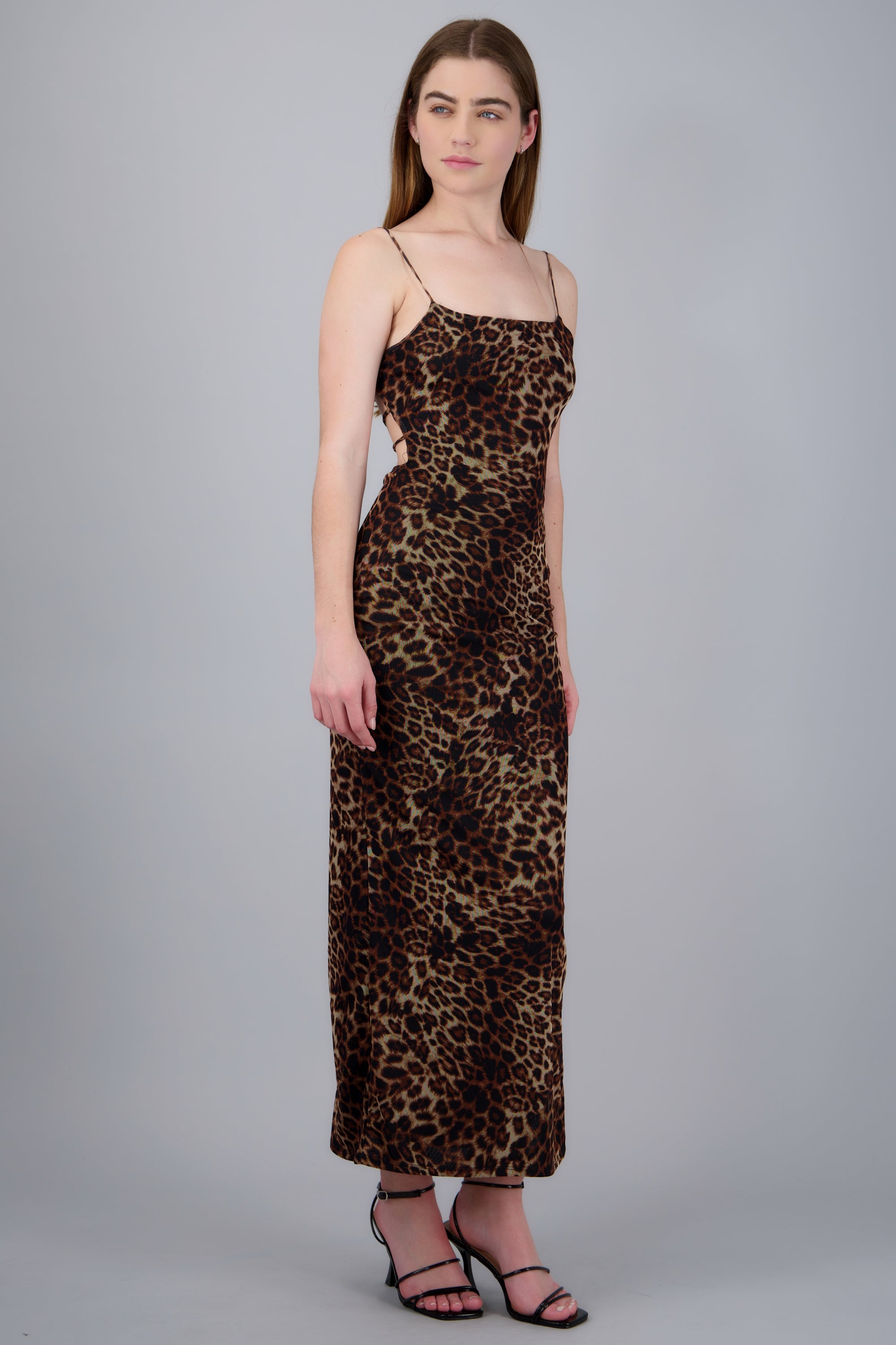 Vestido midi mesh estampado detalle espalda CAFE COMBO