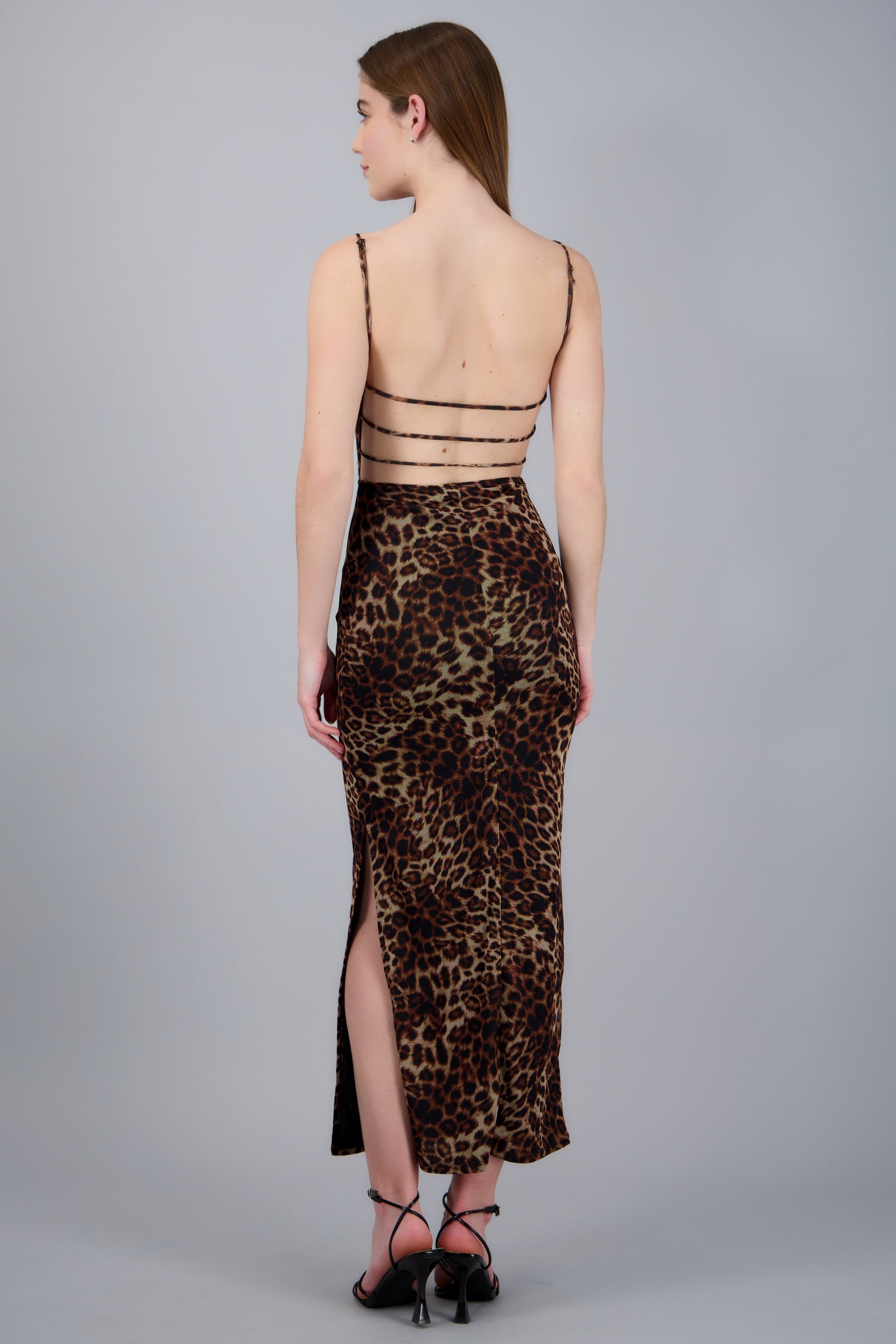 Vestido midi mesh estampado detalle espalda CAFE COMBO