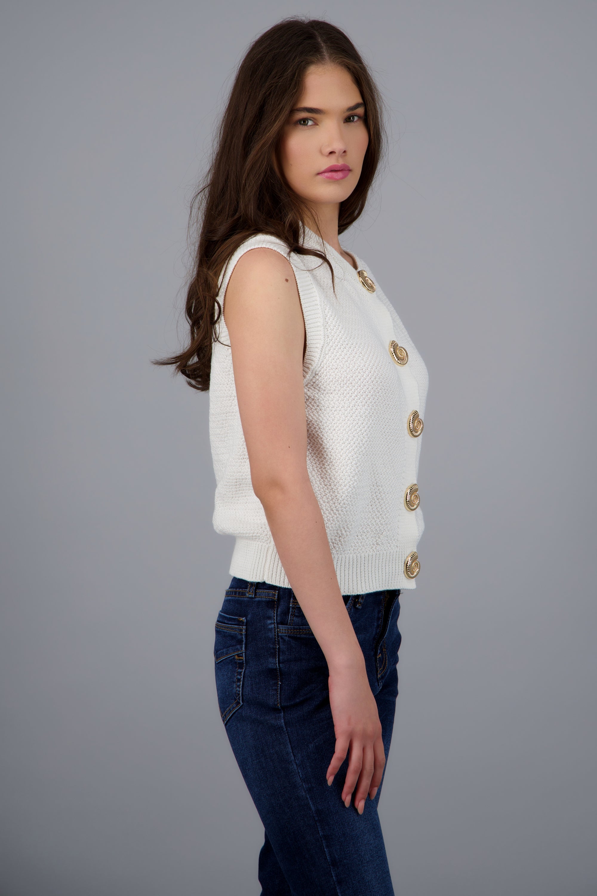 Chaleco liso detalle boton BLANCO