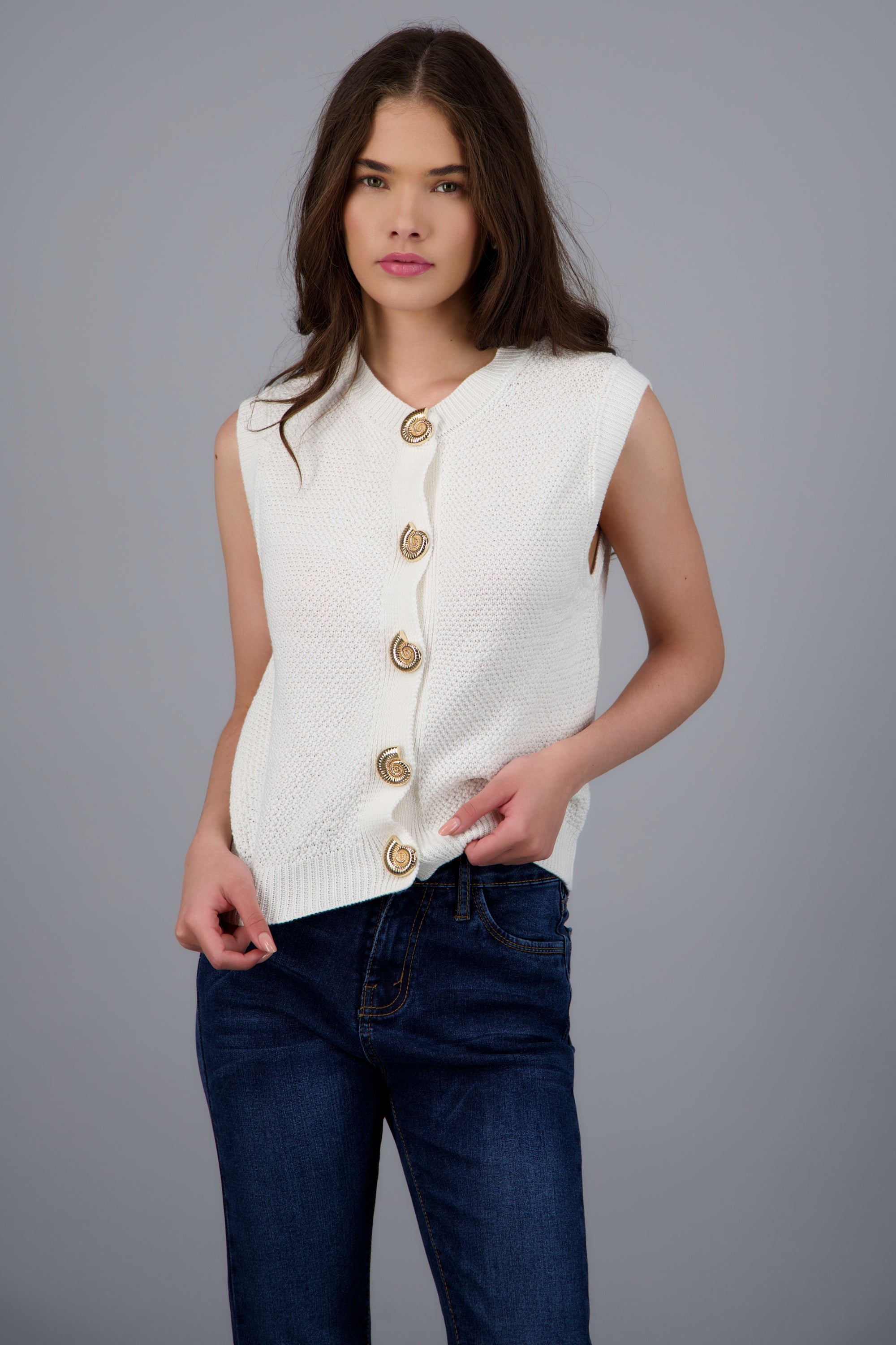 Chaleco liso detalle boton BLANCO