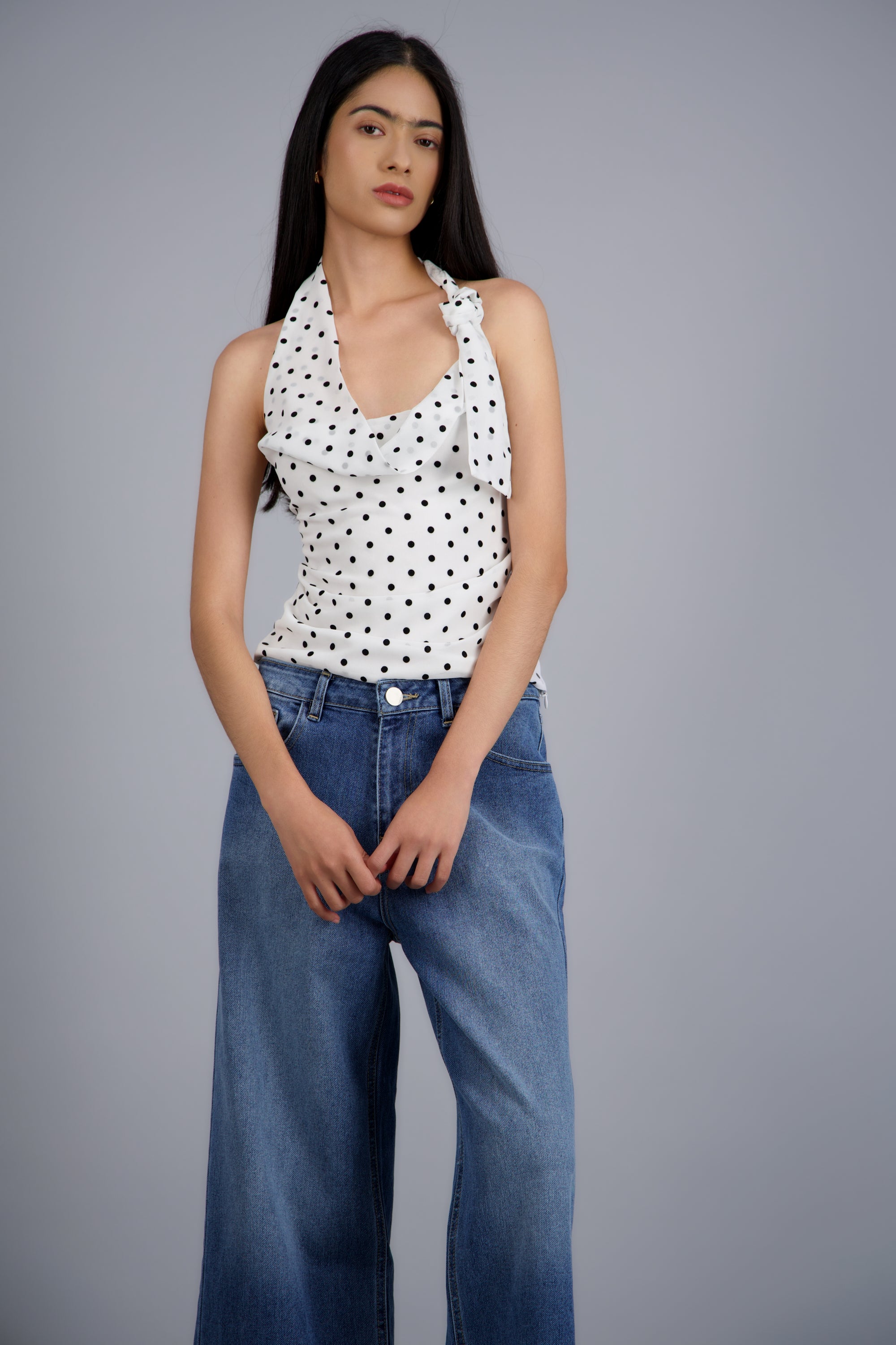Top halter mini polka dots BLANCO COMBO