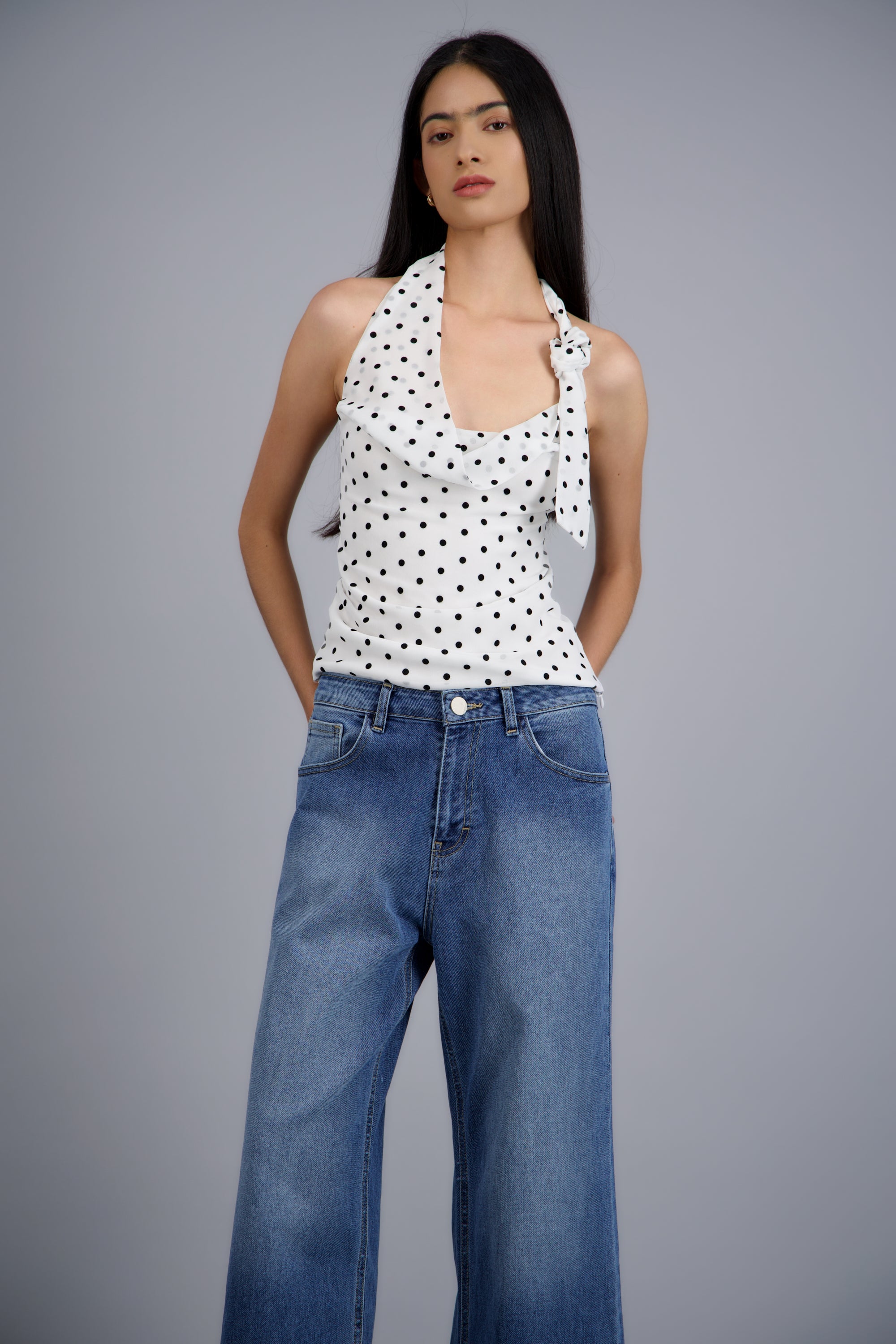 Top halter mini polka dots BLANCO COMBO