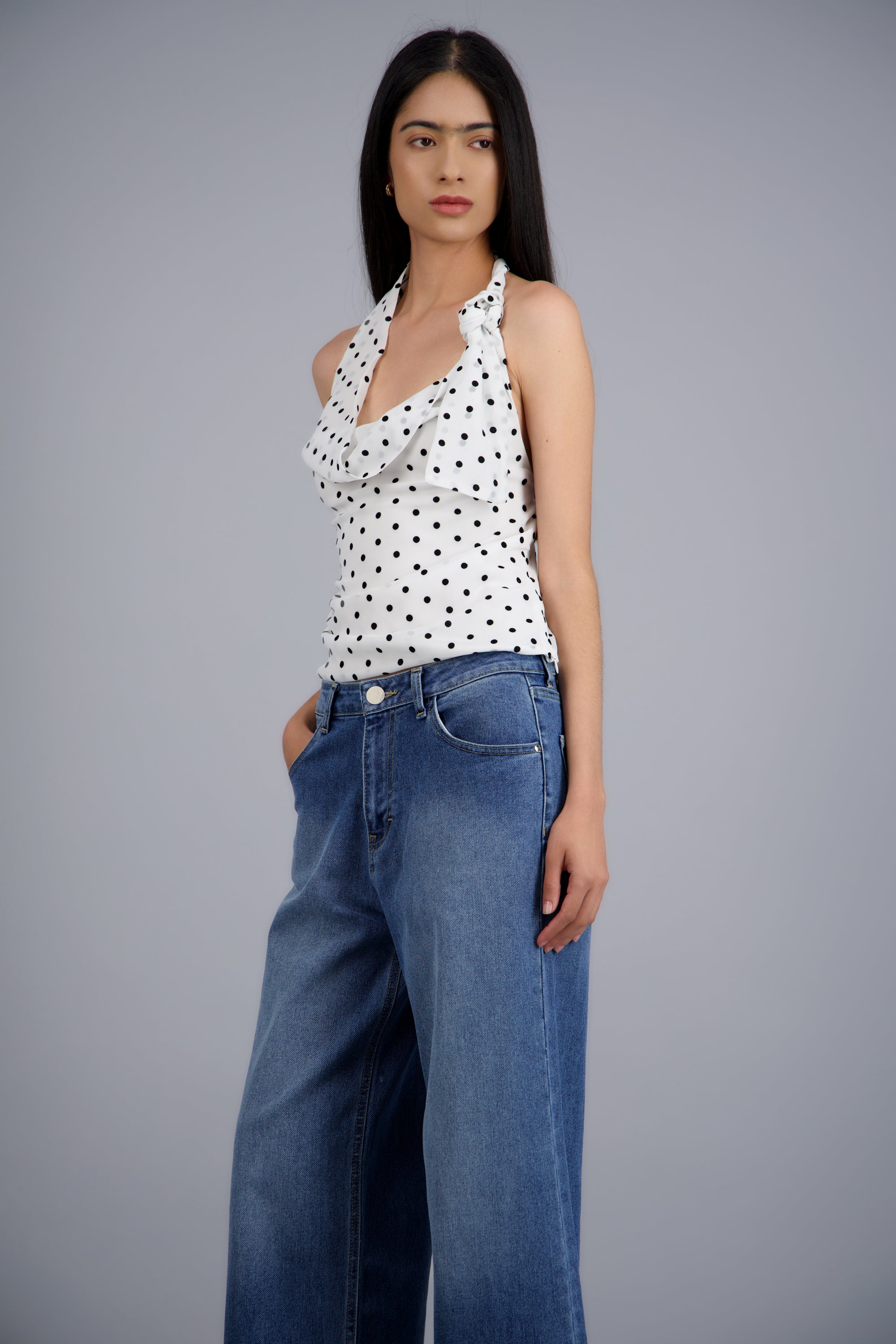 Top halter mini polka dots BLANCO COMBO