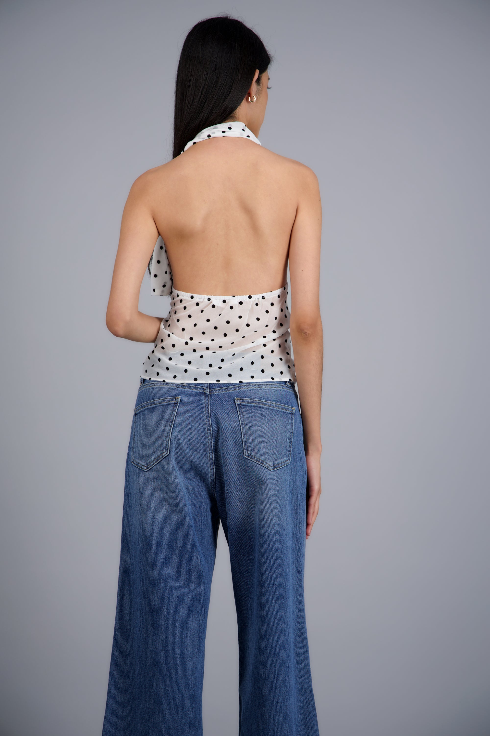 Top halter mini polka dots BLANCO COMBO