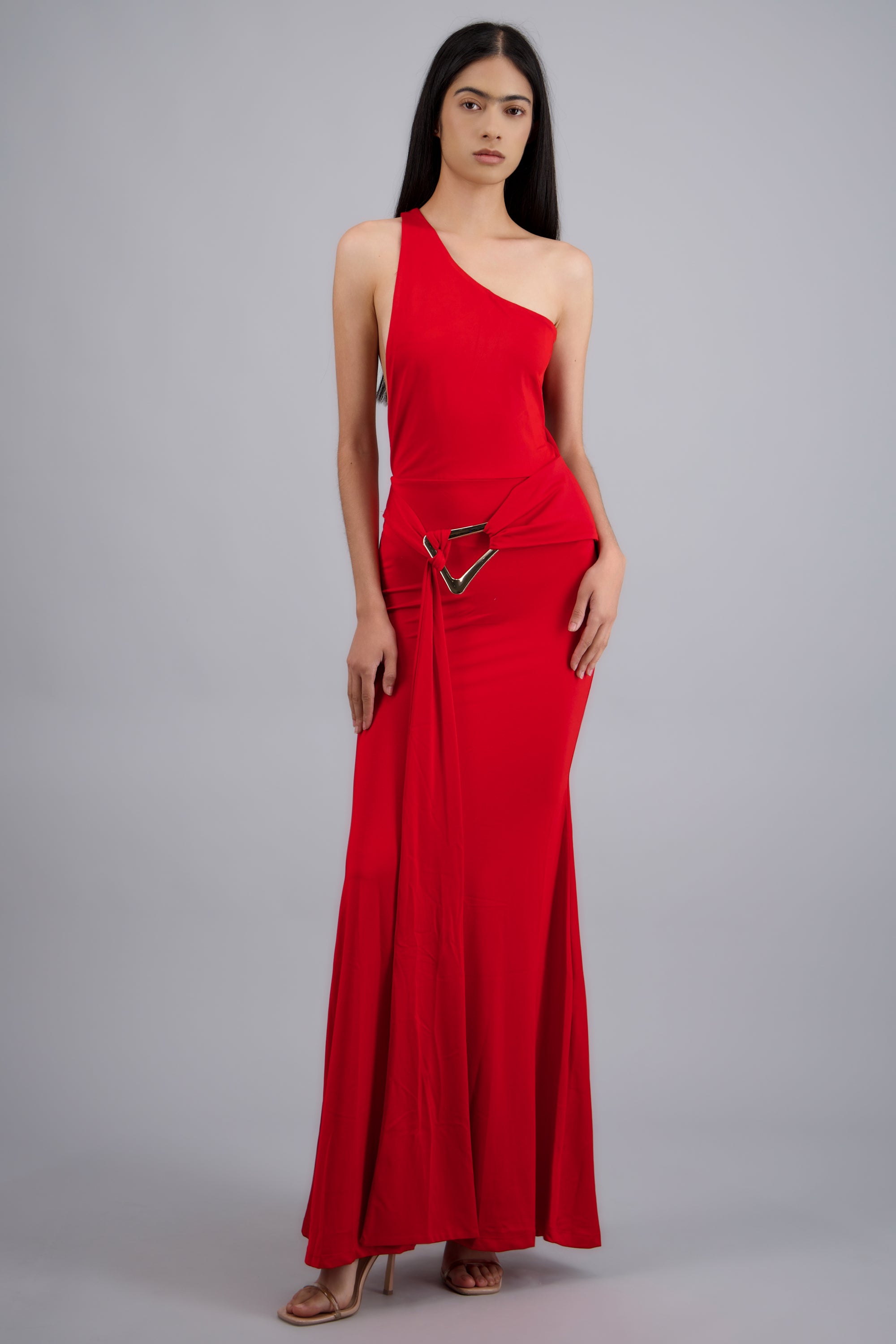 Vestido one shoulder liso ROJO