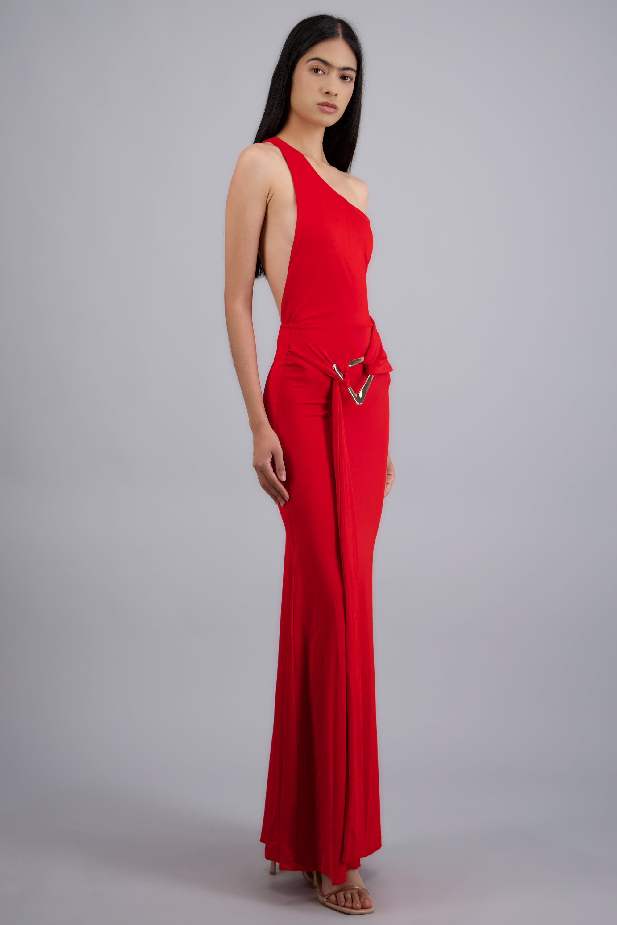 Vestido one shoulder liso ROJO