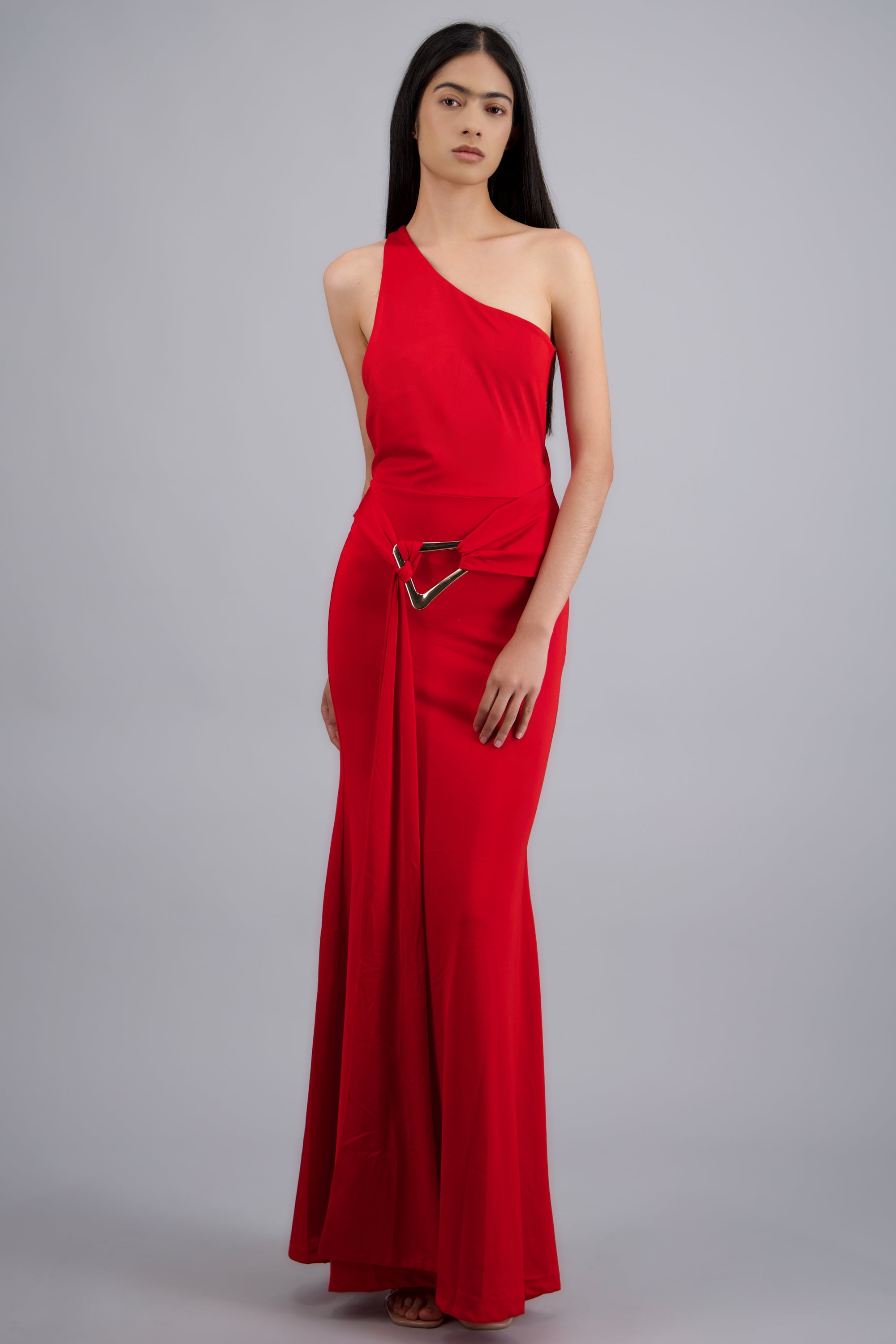 Vestido one shoulder liso ROJO