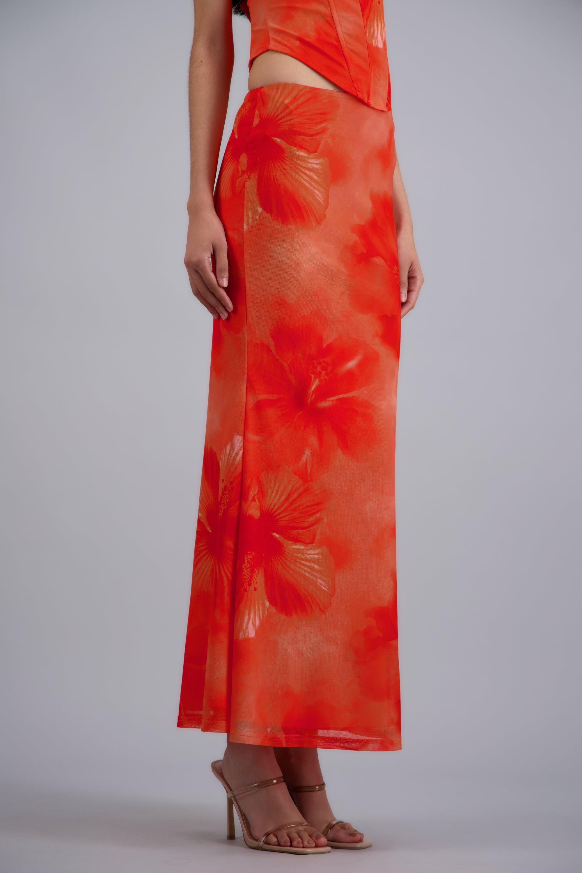 Falda maxi mesh estampado NARANJA COMBO