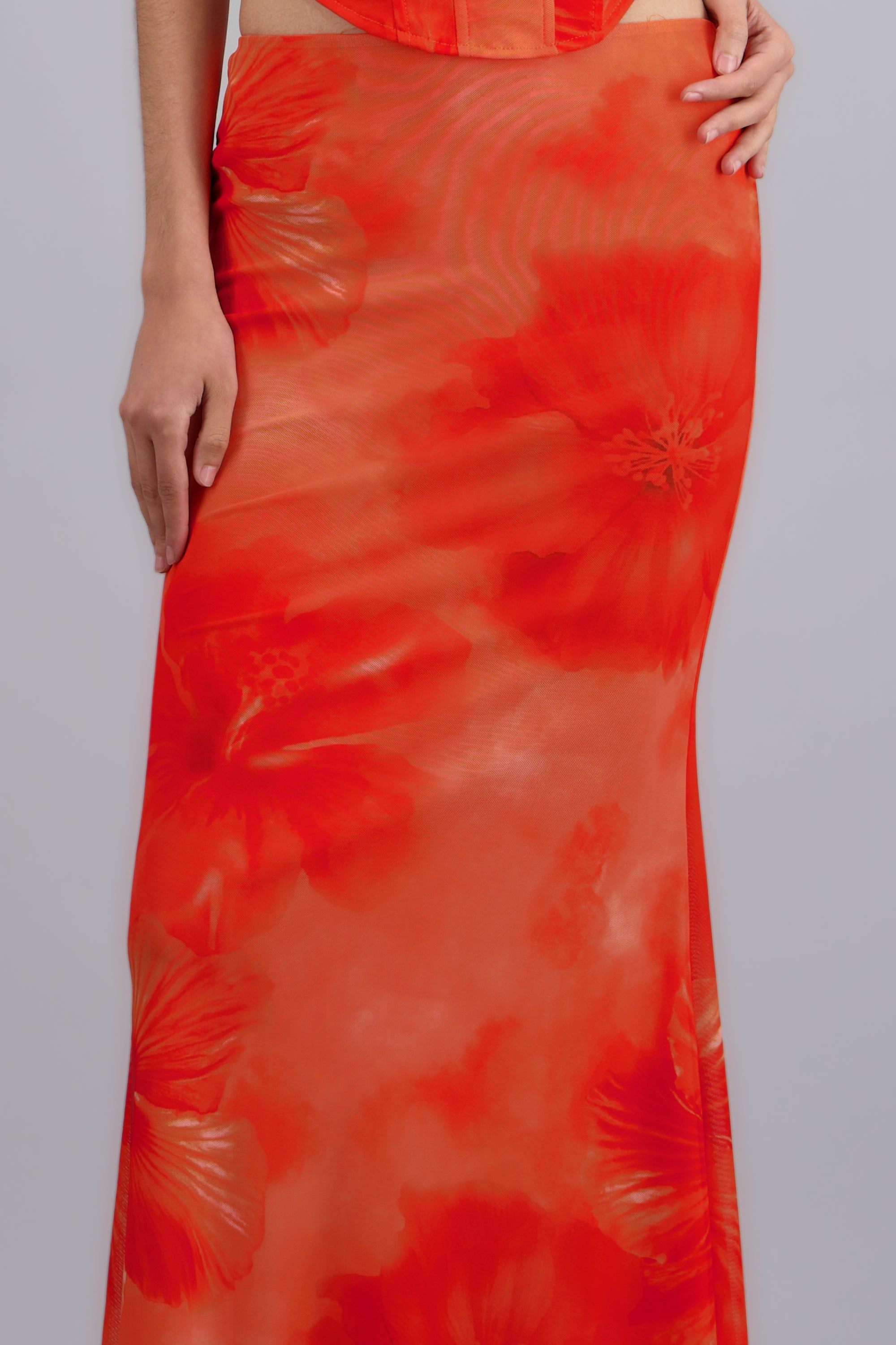 Falda maxi mesh estampado NARANJA COMBO