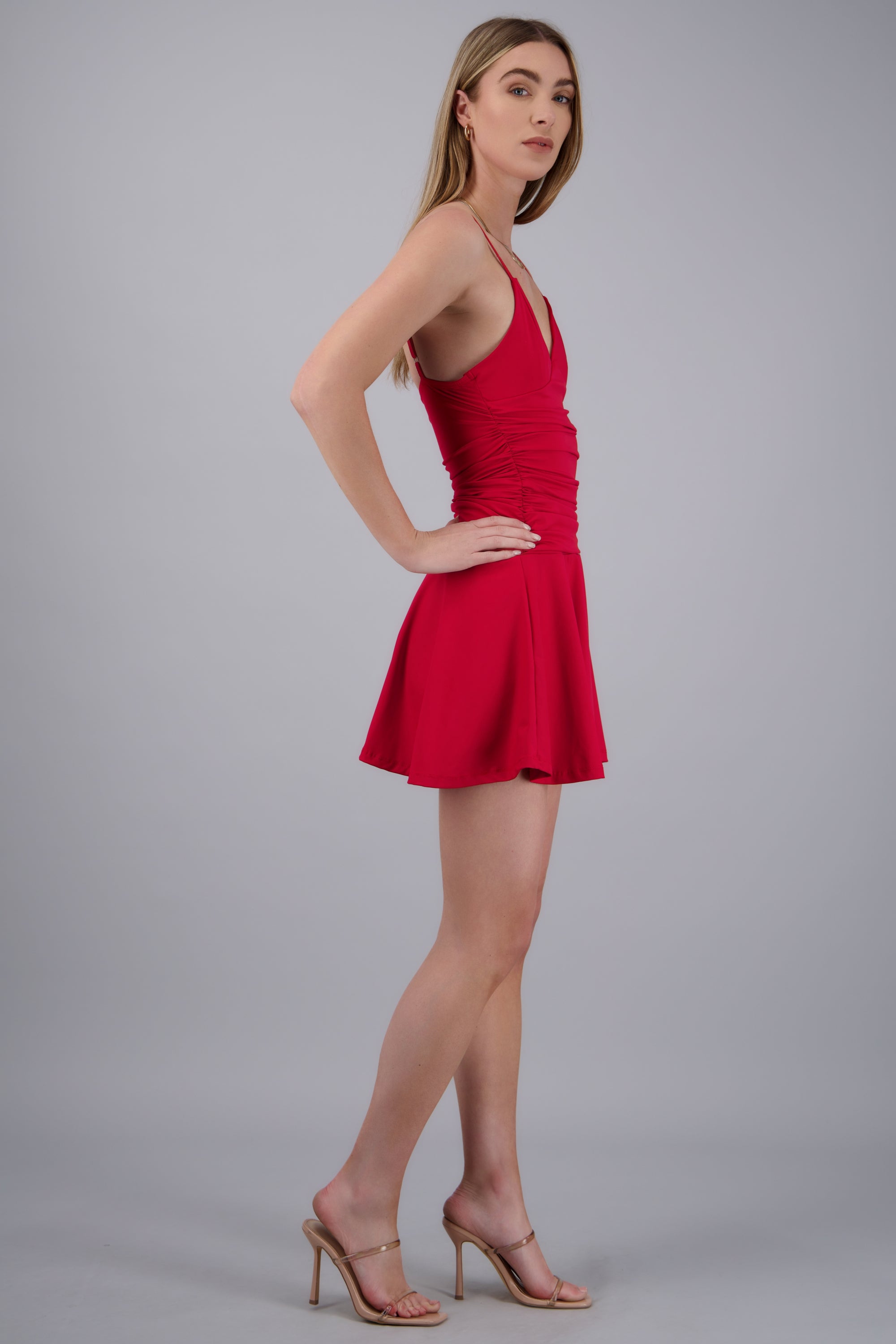 Vestido mini drapeado cintura ROJO