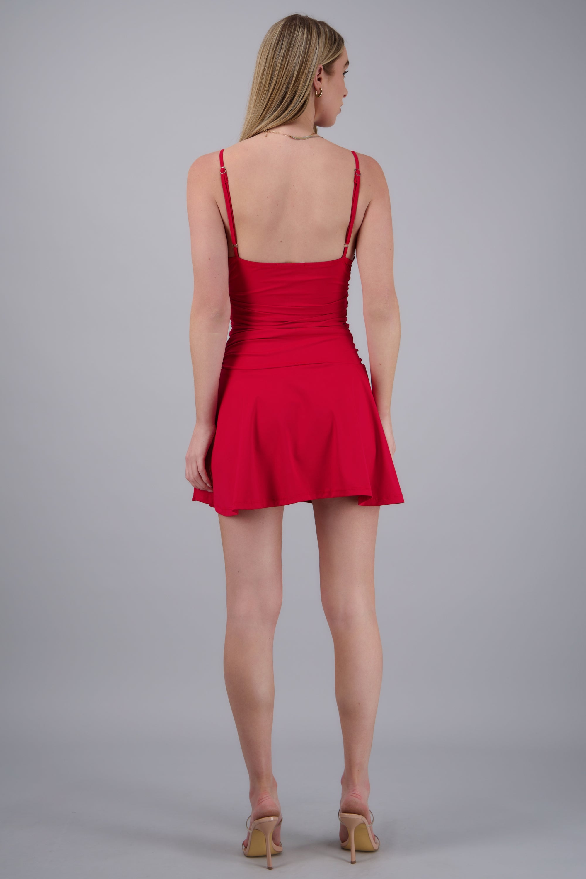 Vestido mini drapeado cintura ROJO