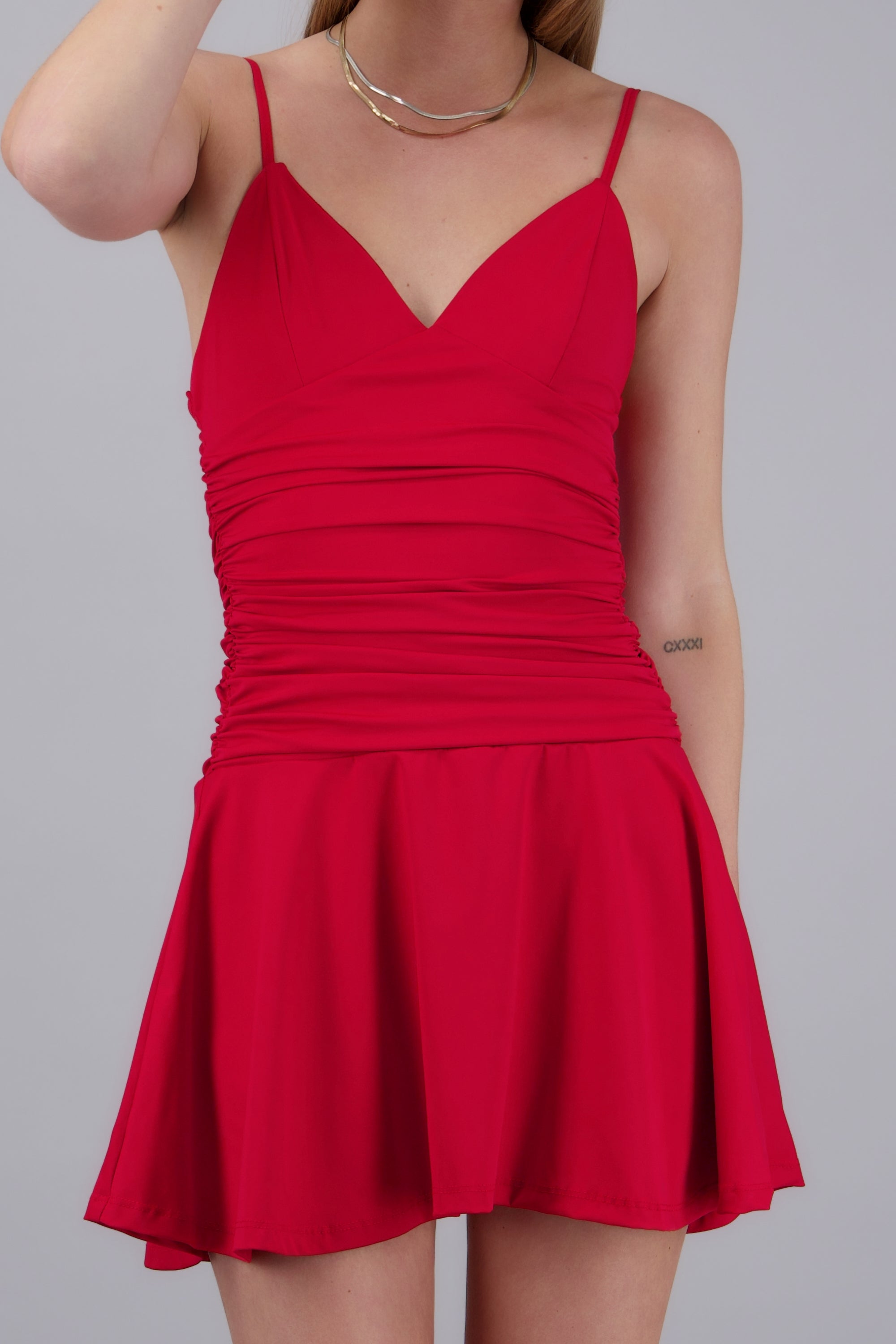 Vestido mini drapeado cintura ROJO