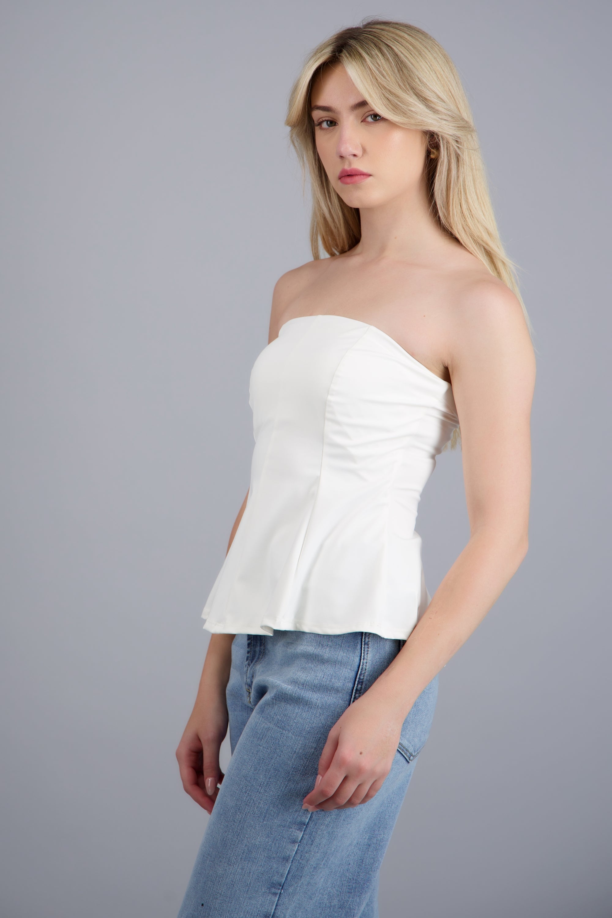 Top strapless peplum BLANCO