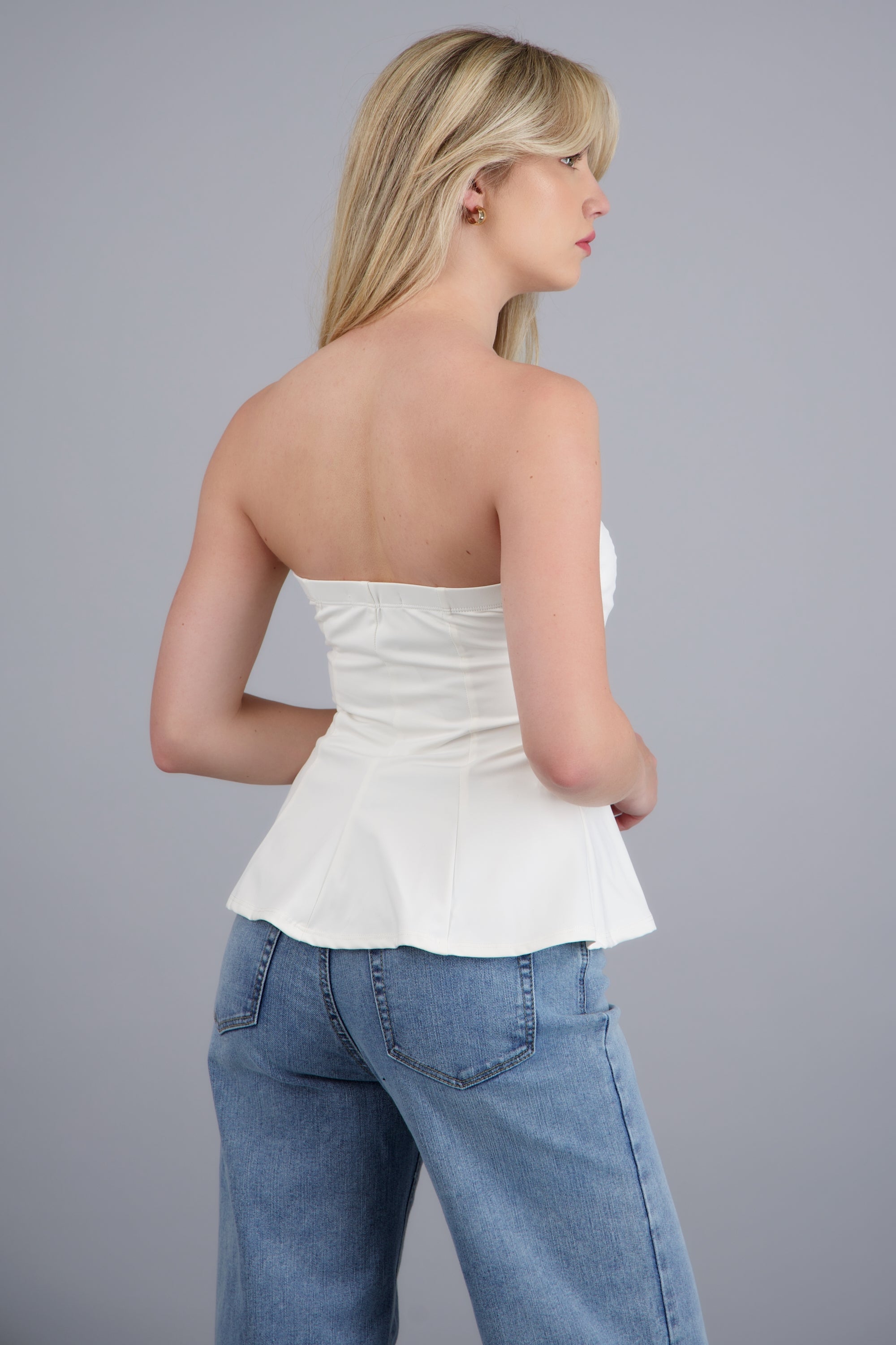 Top strapless peplum BLANCO
