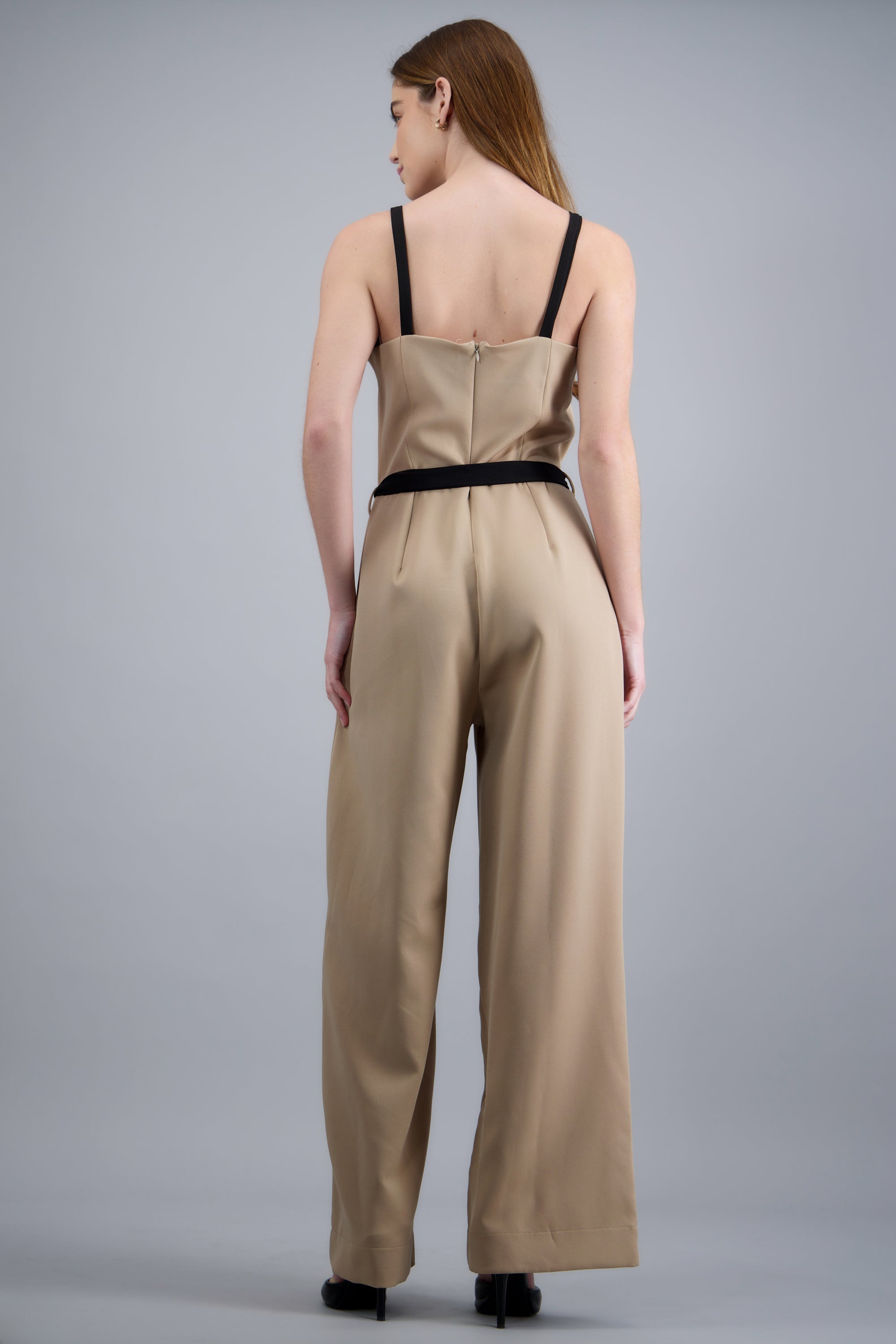 Jumpsuit con contraste en tirantes BEIGE