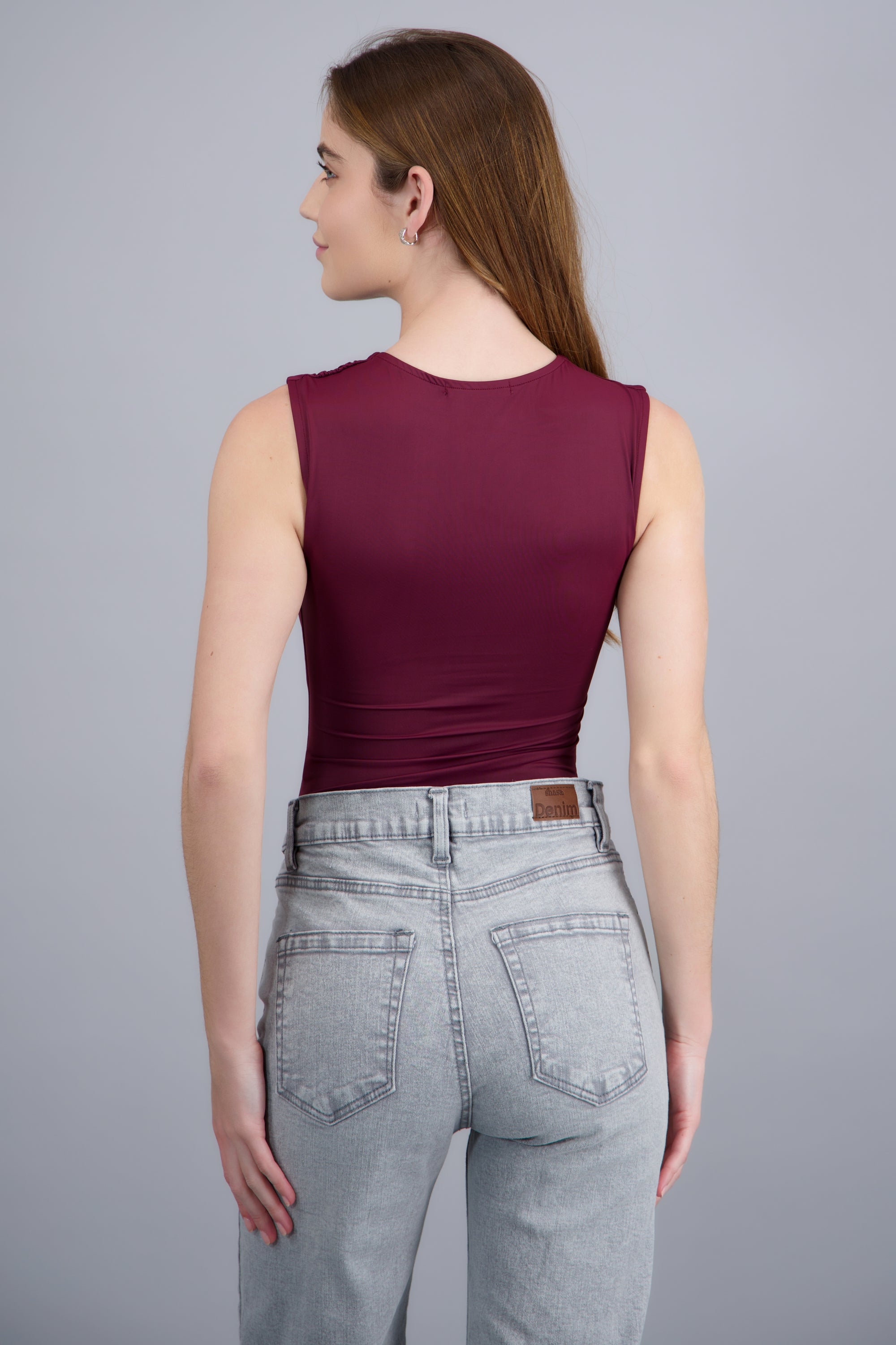 Bodysuit drapeado sin mangas CIRUELA