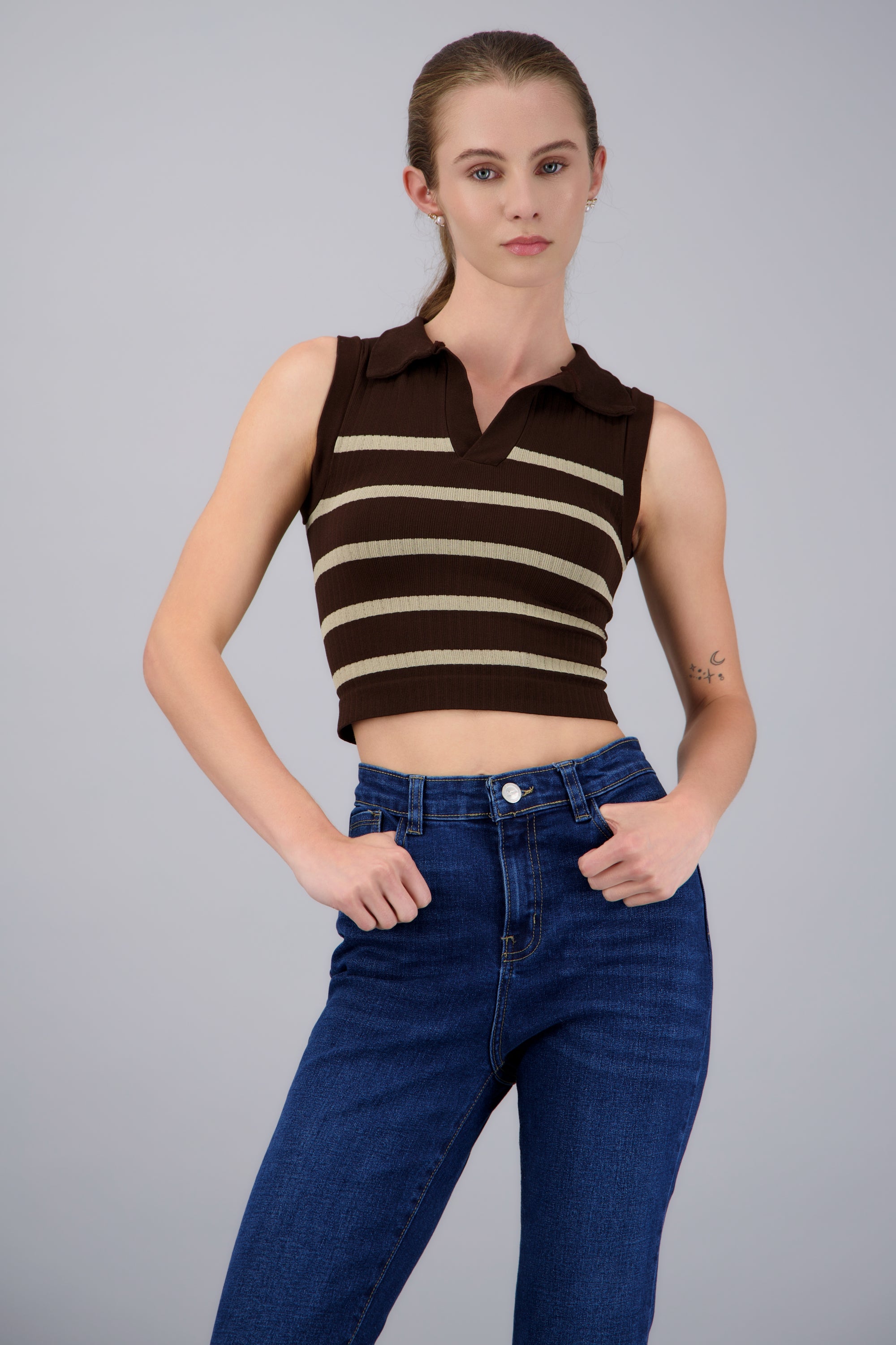 Top de rayas cuello polo CAFE COMBO