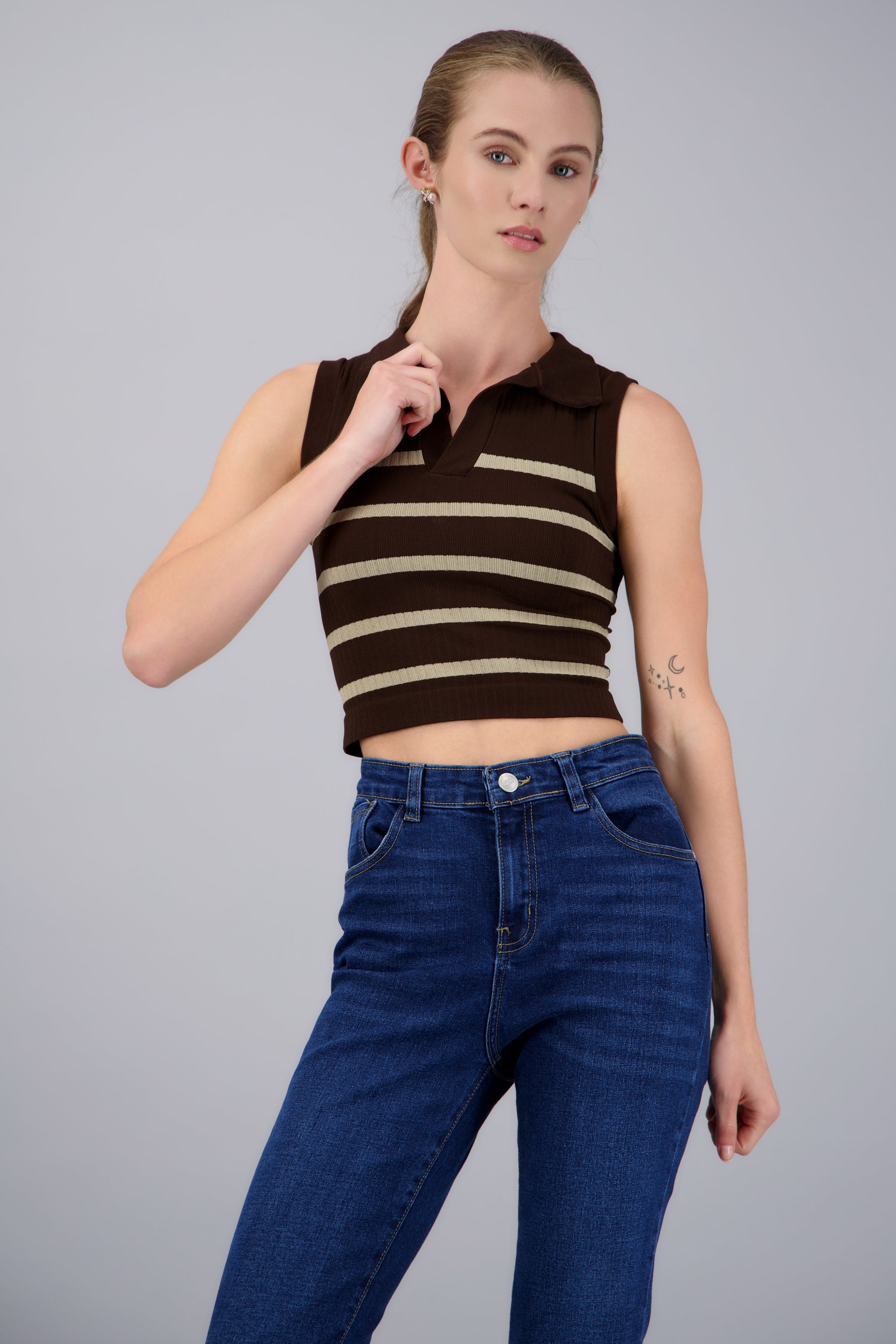 Top de rayas cuello polo CAFE COMBO
