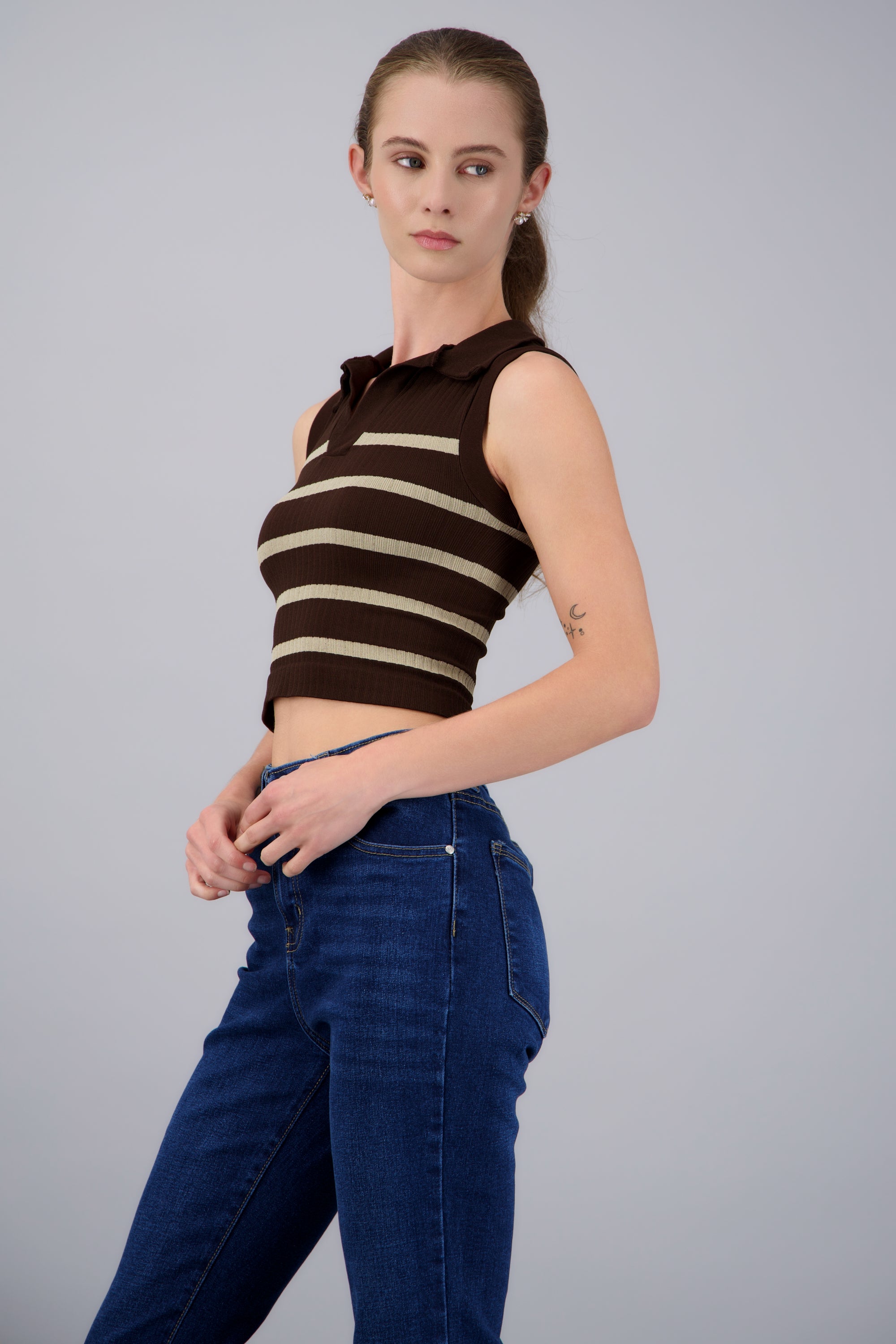 Top de rayas cuello polo CAFE COMBO