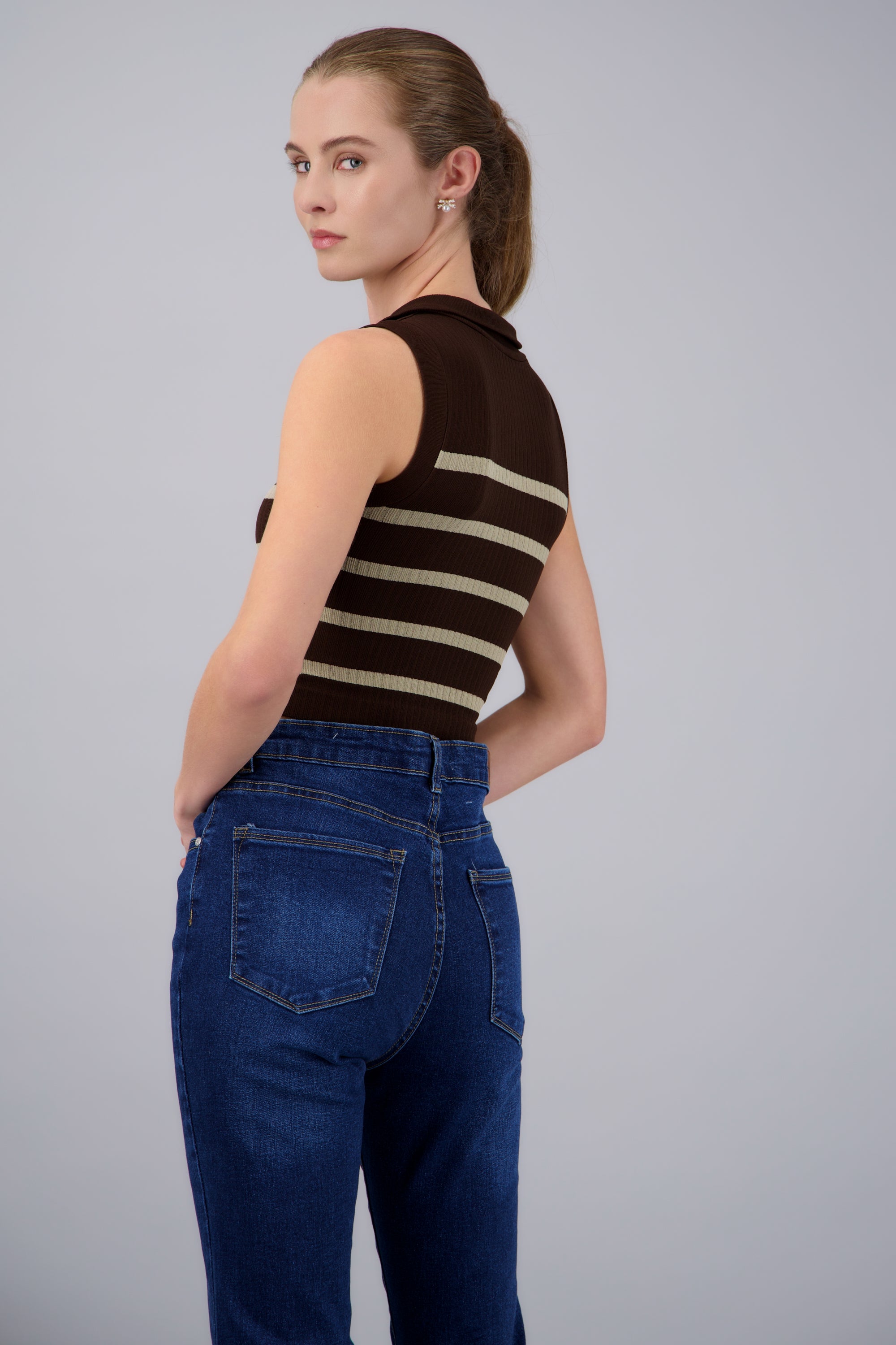 Top de rayas cuello polo CAFE COMBO