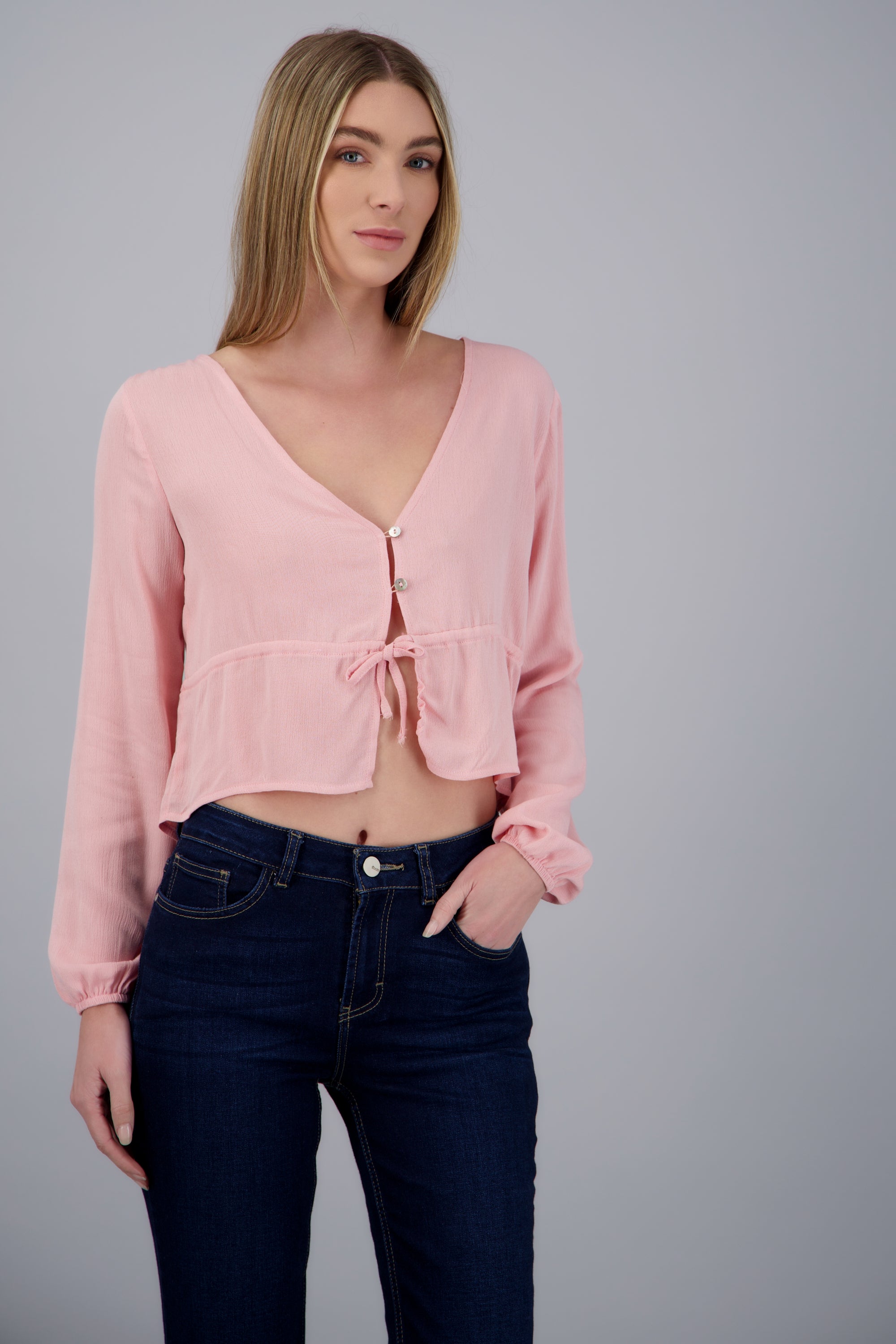 Blusa holgada con botones ROSA PASTEL