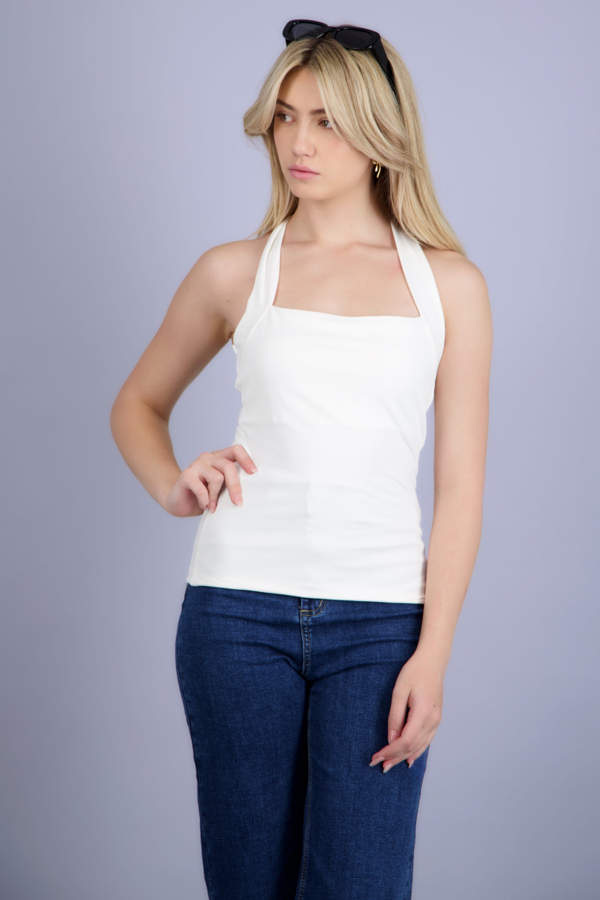 Top halter amarre escote cuadrado BLANCO