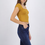 Top liso escote cuadrado manga corta