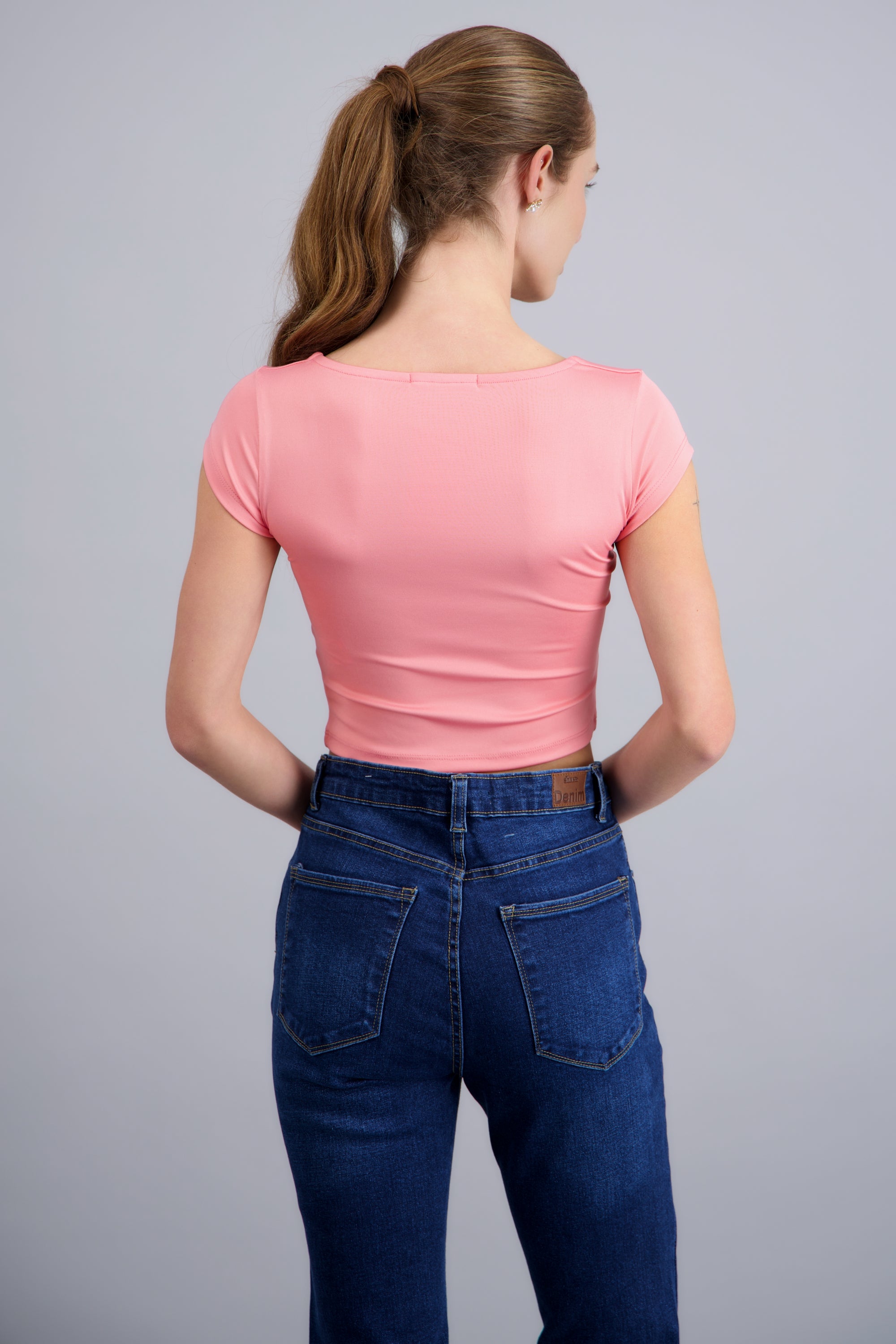 Top liso escote cuadrado manga corta CORAL