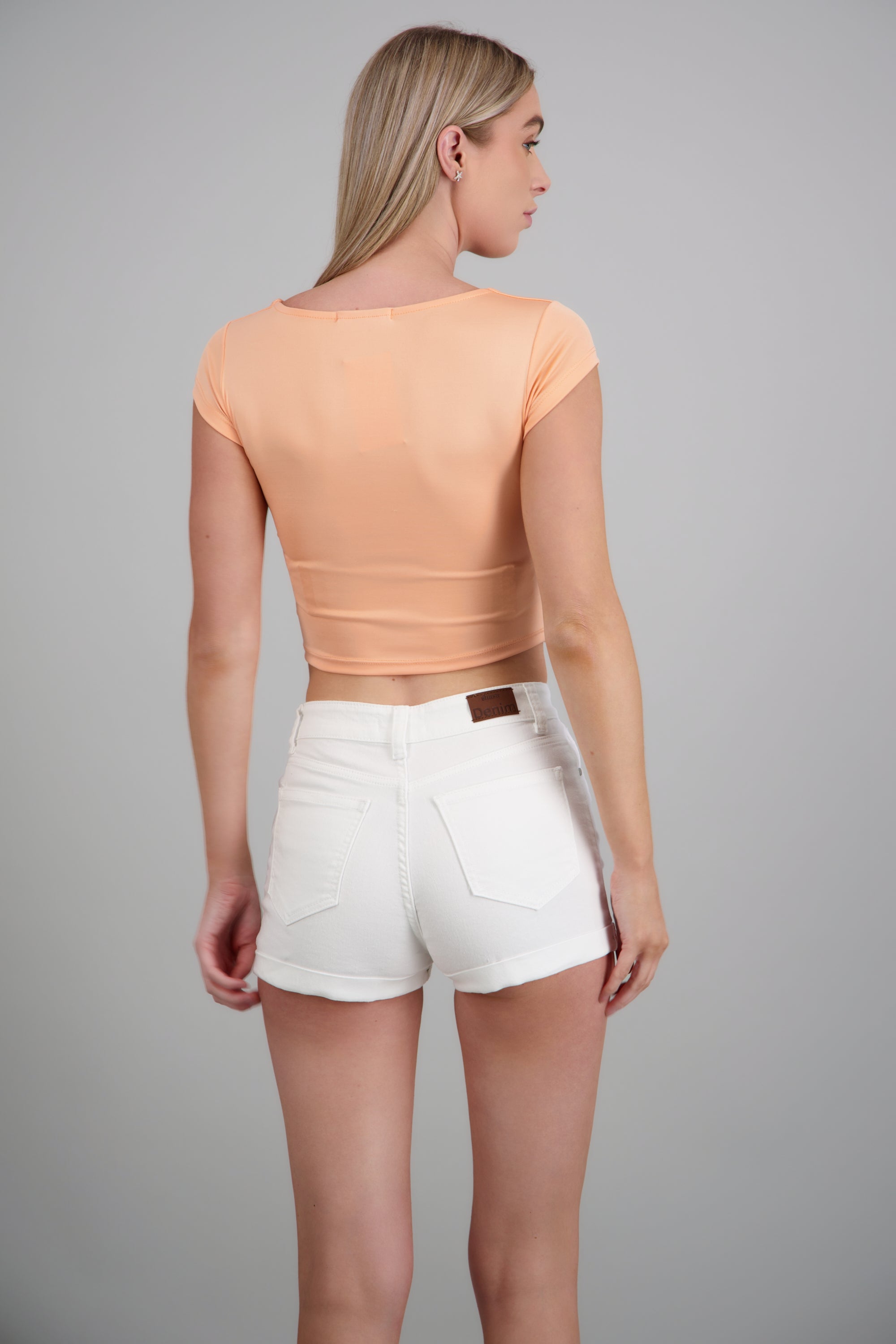 Top liso escote cuadrado manga corta DURAZNO
