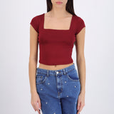 Top liso escote cuadrado manga corta