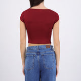 Top liso escote cuadrado manga corta