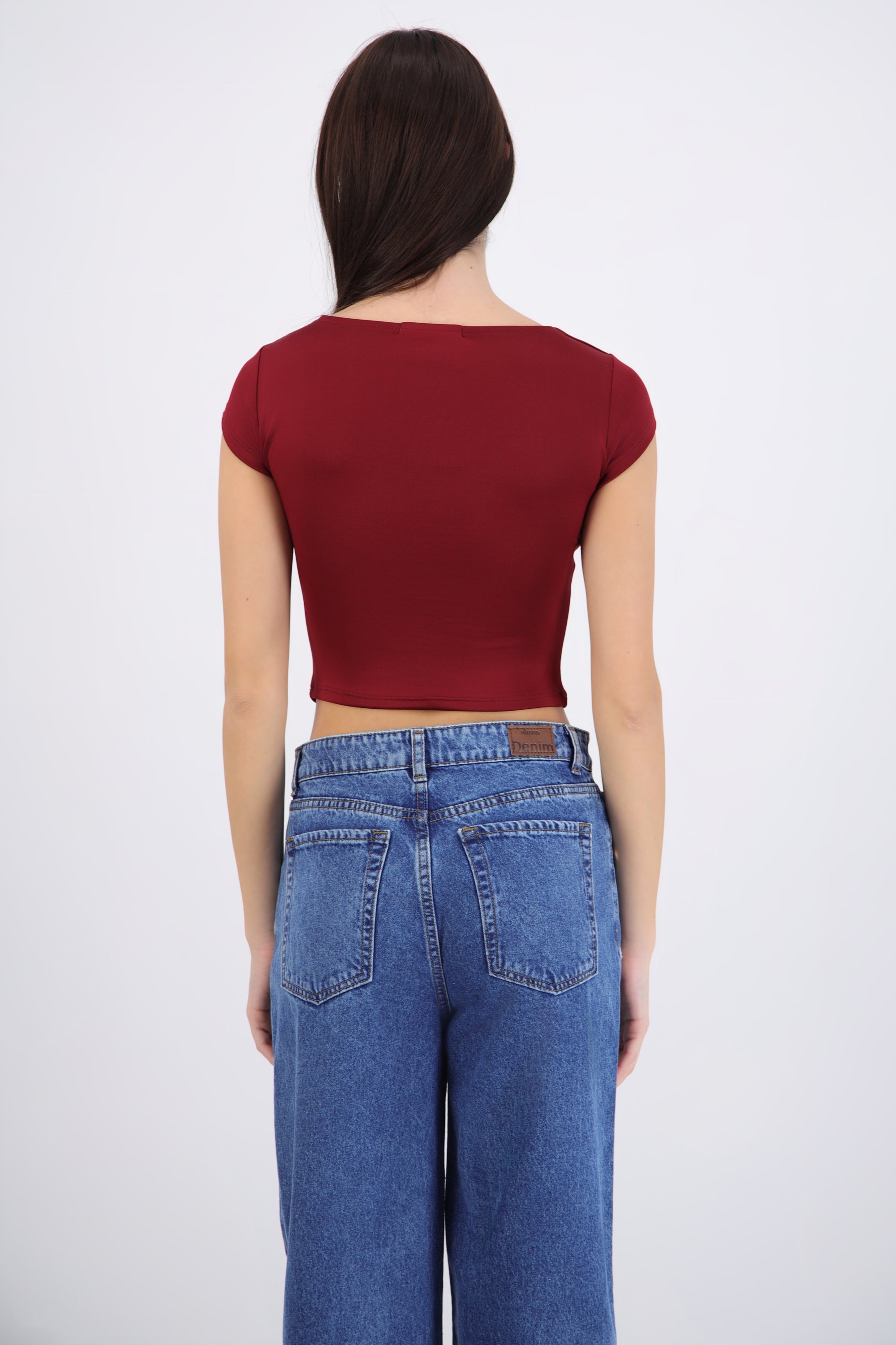 Top liso escote cuadrado manga corta