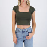 Top liso escote cuadrado manga corta