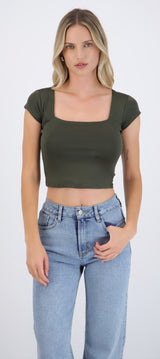 Top liso escote cuadrado manga corta