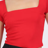 Top liso escote cuadrado manga corta