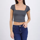 Top liso escote cuadrado manga corta