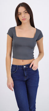 Top liso escote cuadrado manga corta