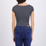 Top liso escote cuadrado manga corta