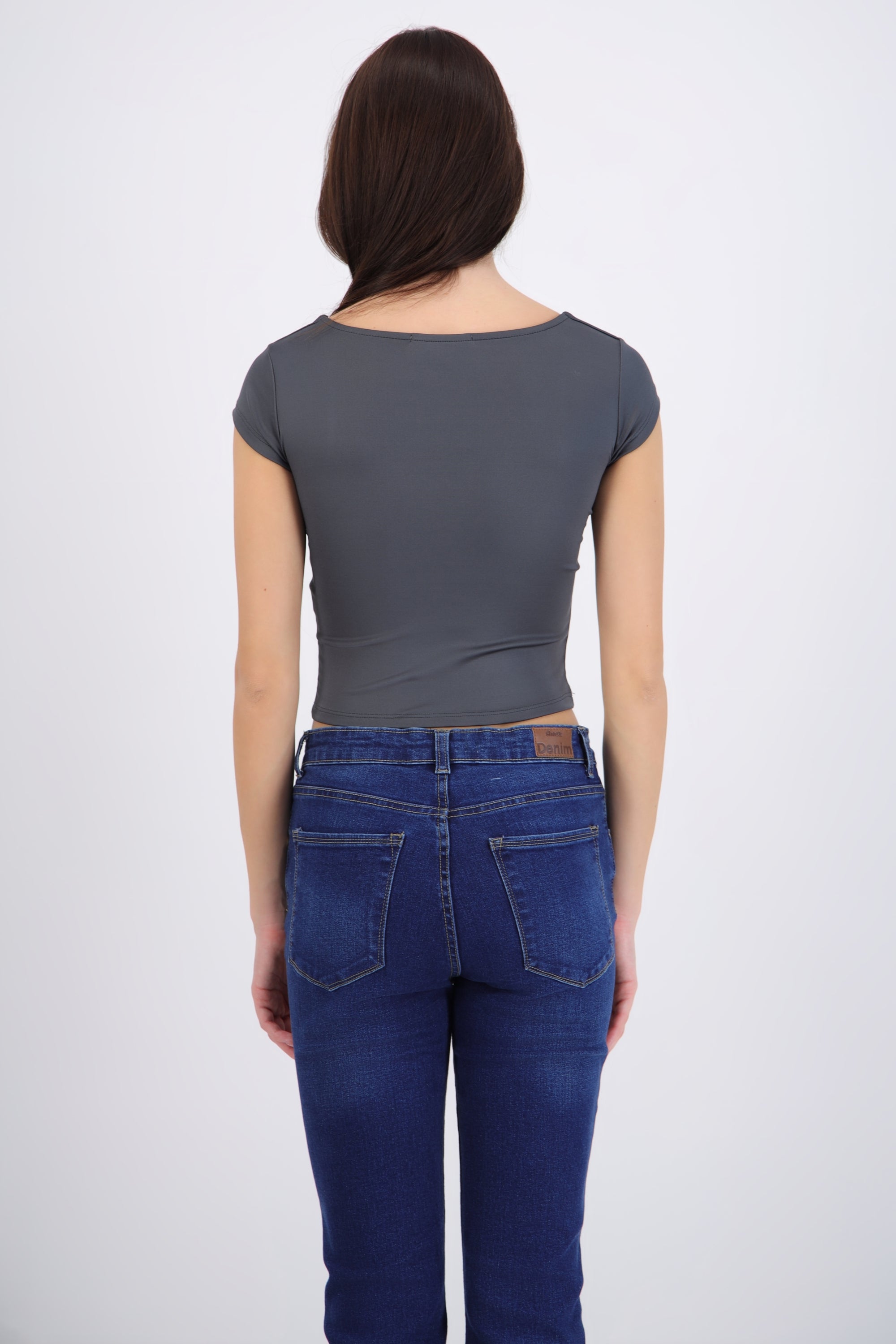 Top liso escote cuadrado manga corta