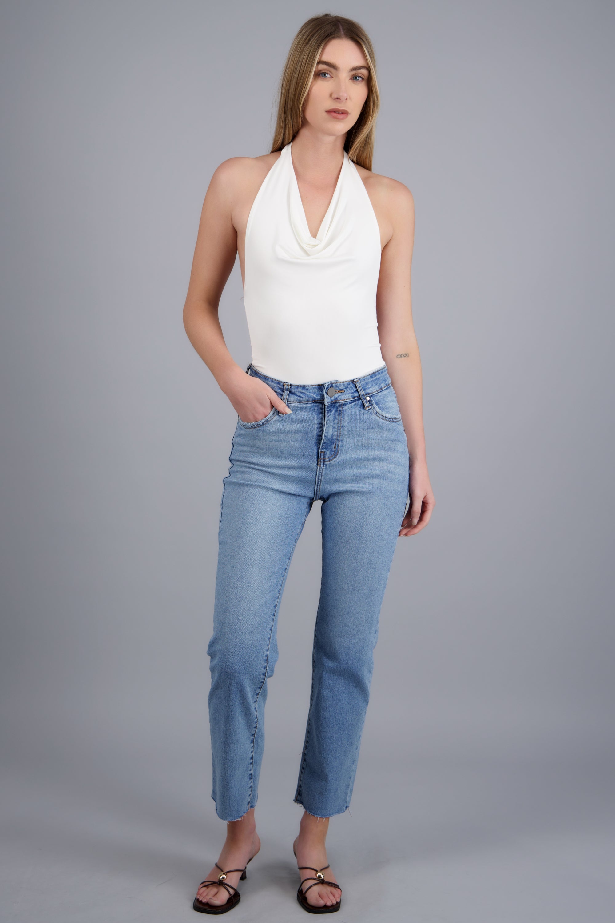 Body halter escote drapeado BLANCO