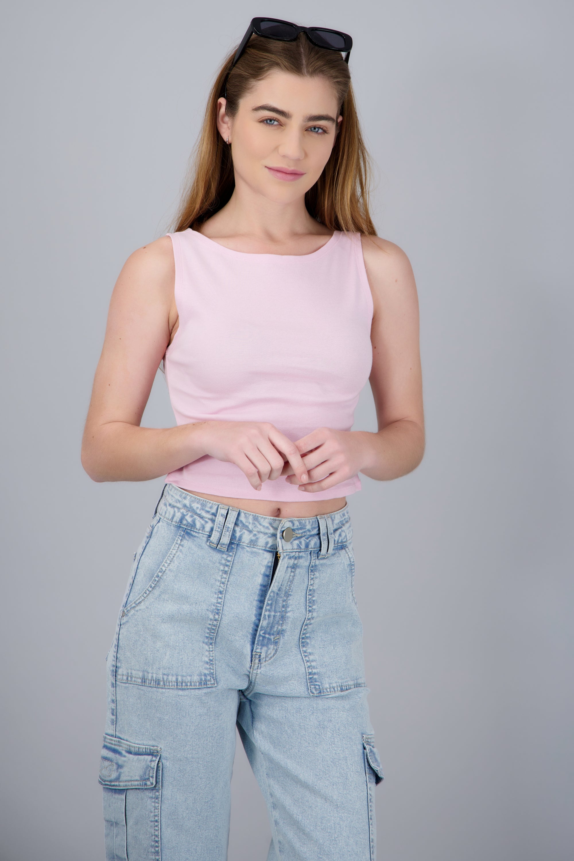 Top sin manga escote barco ROSA PASTEL