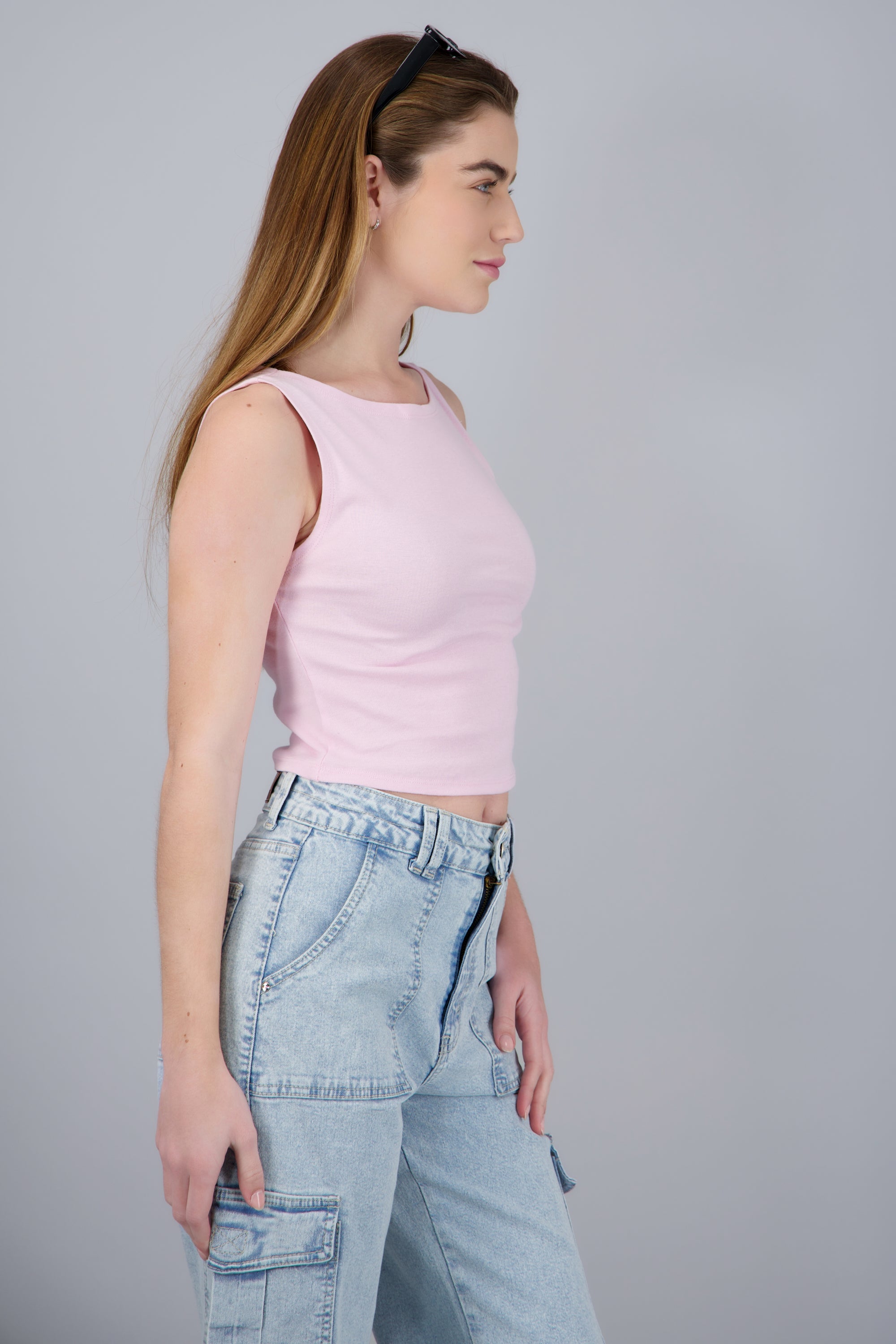 Top sin manga escote barco ROSA PASTEL